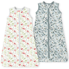 TOTBASIC 0.5 Tog Toddler Sleep Sack front view in Bee Floral provides breathable year-round comfort.