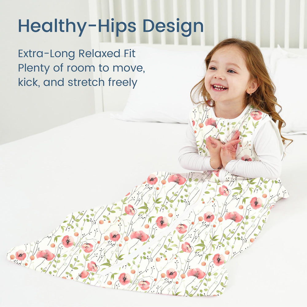 TOTBASIC sleeveless design Bee Floral sleep sack promotes arm freedom and secure fit.