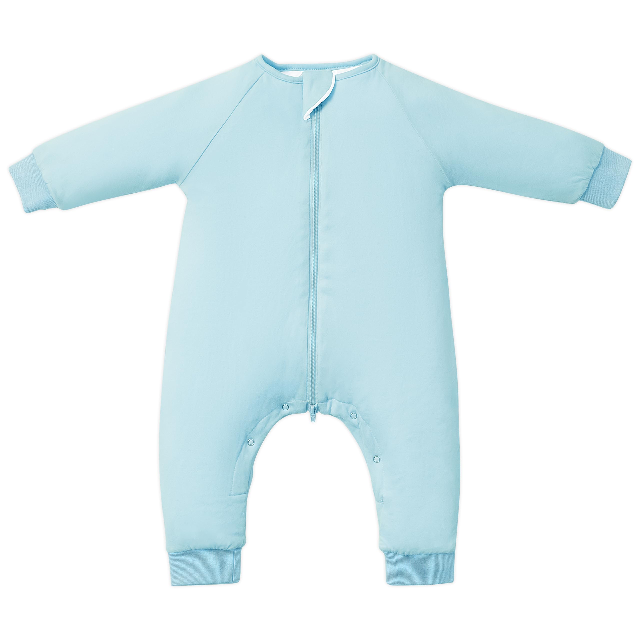 TOTBASIC 1.0 TOG sleep sack in Baby Blue on a baby promotes cozy warmth.