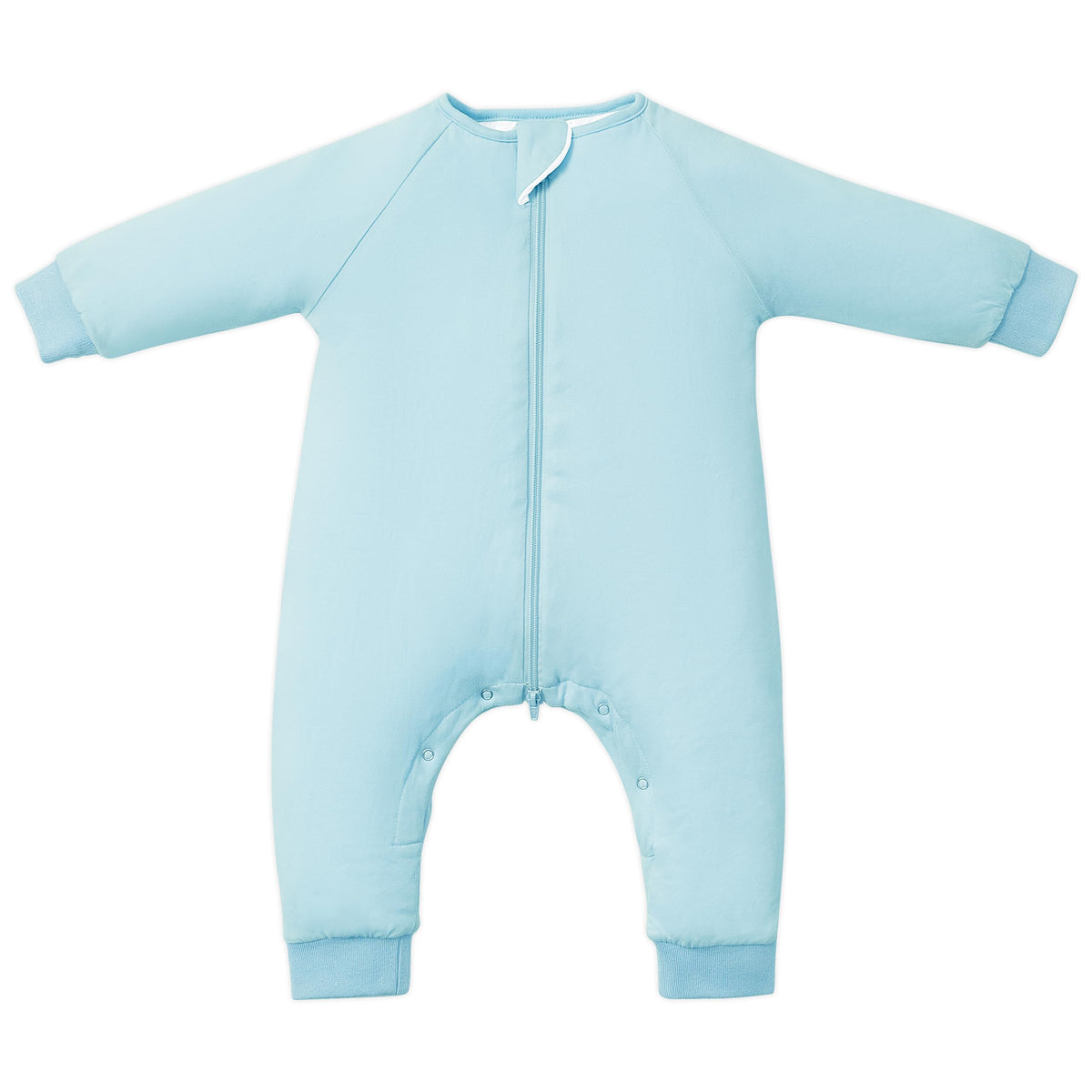 TOTBASIC 1.0 TOG sleep sack in Baby Blue on a baby promotes cozy warmth.