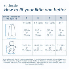 TotBASIC 4-sizes chart demonstrates growth-friendly wear across ages.