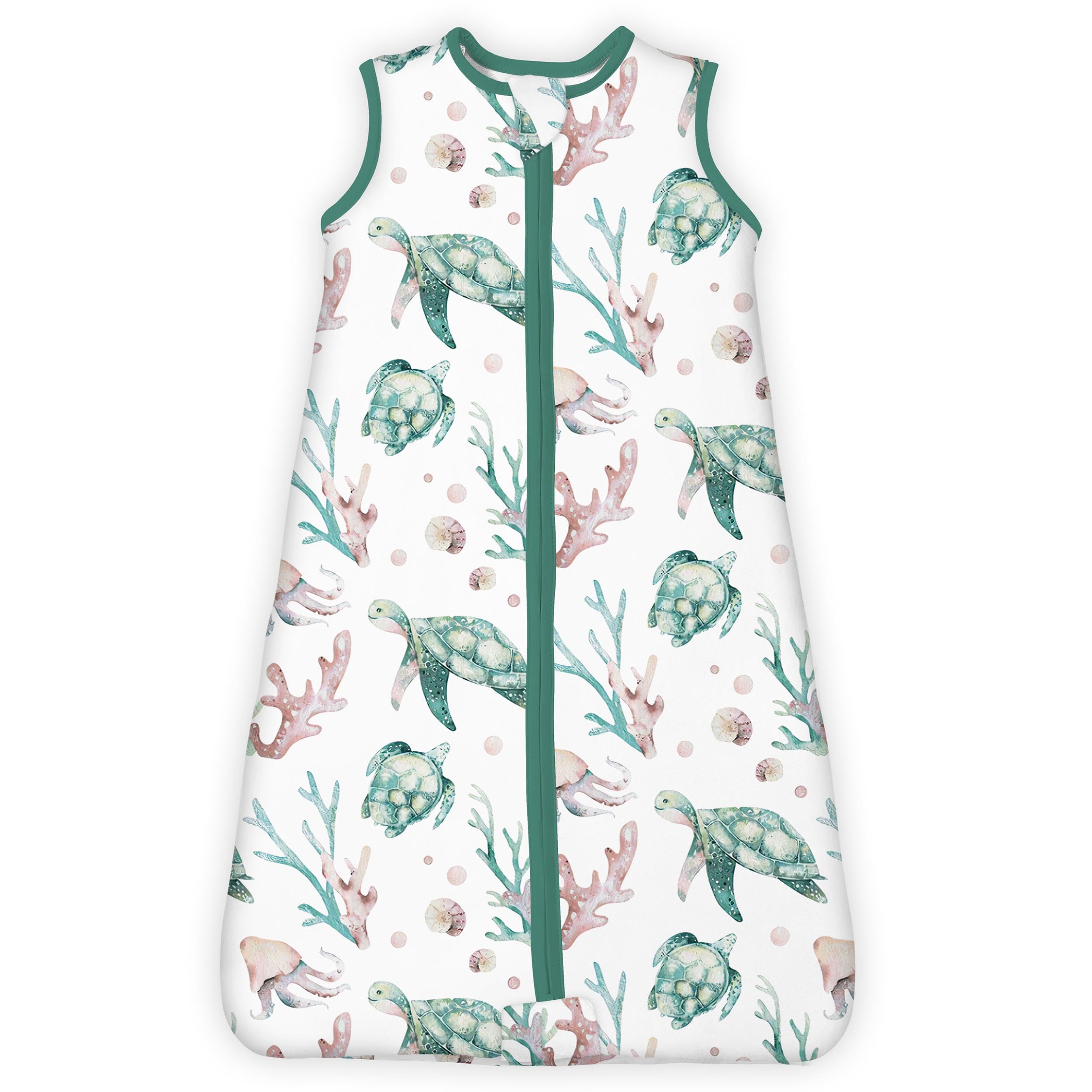 TOTBASIC 1.0 TOG sleep sack in green turtle ready for crib use.