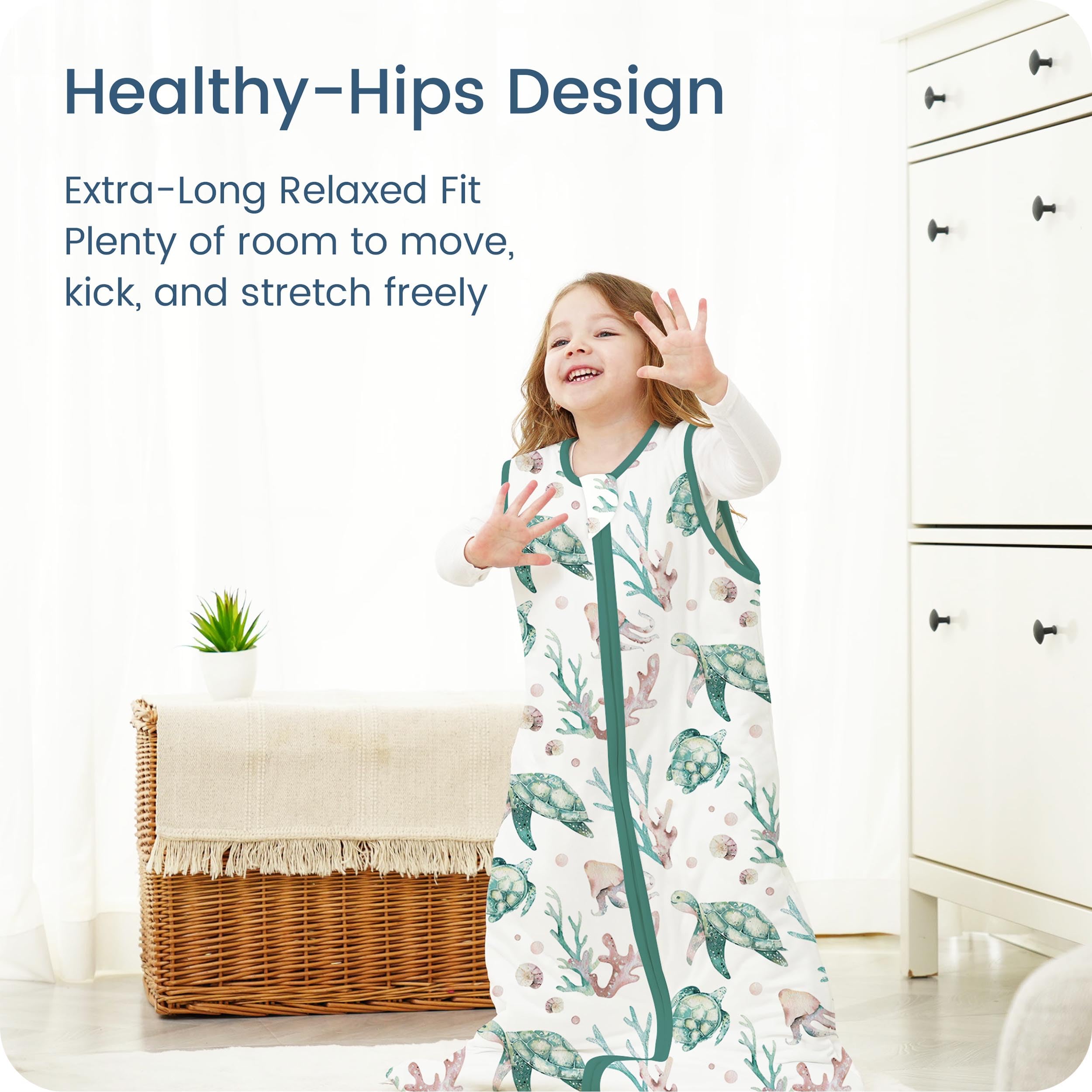 TOTBASIC sleep sack expands with four growth-friendly sizes.