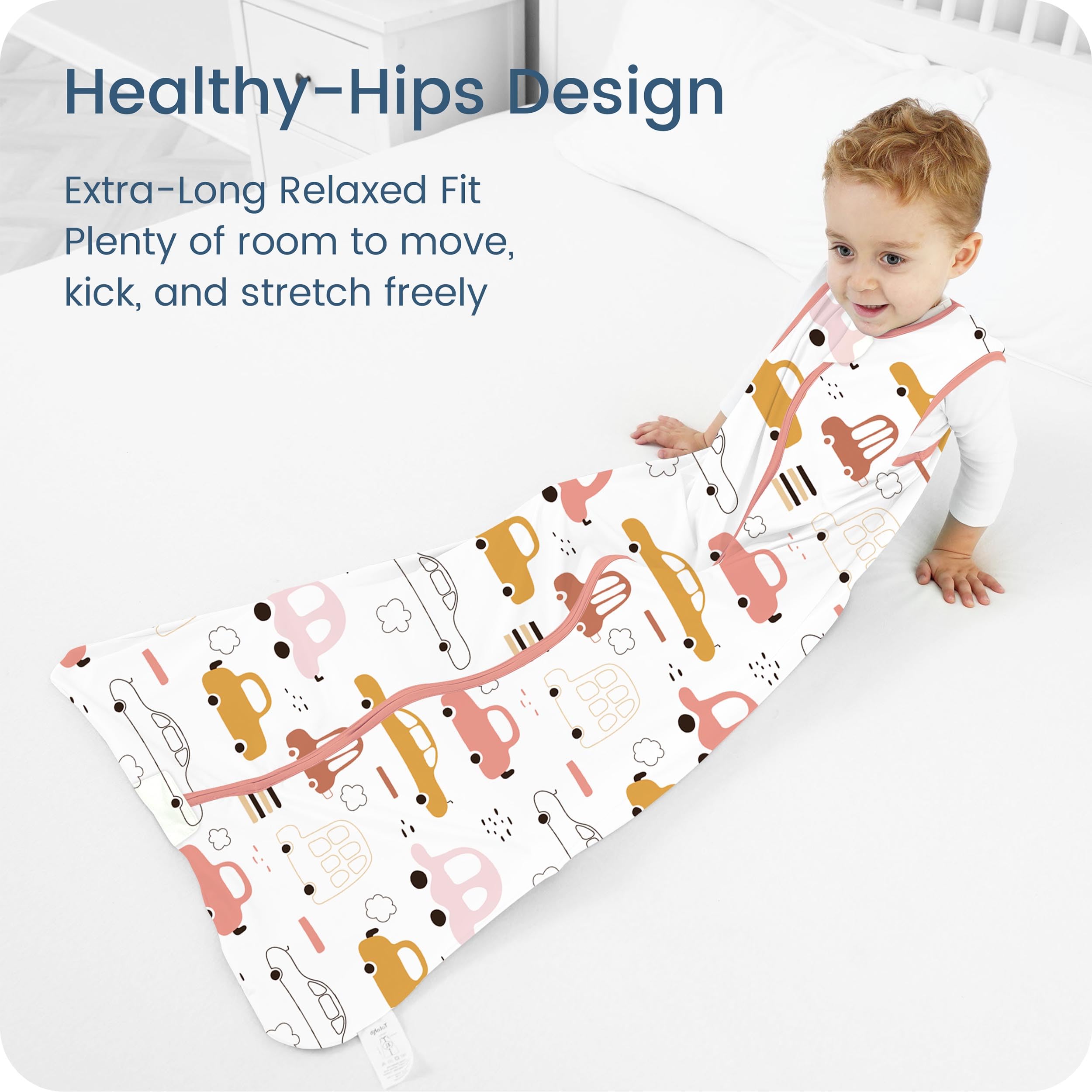 TOTBASIC 2-way zipper design supports easy diaper changes and secure nighttime dressing