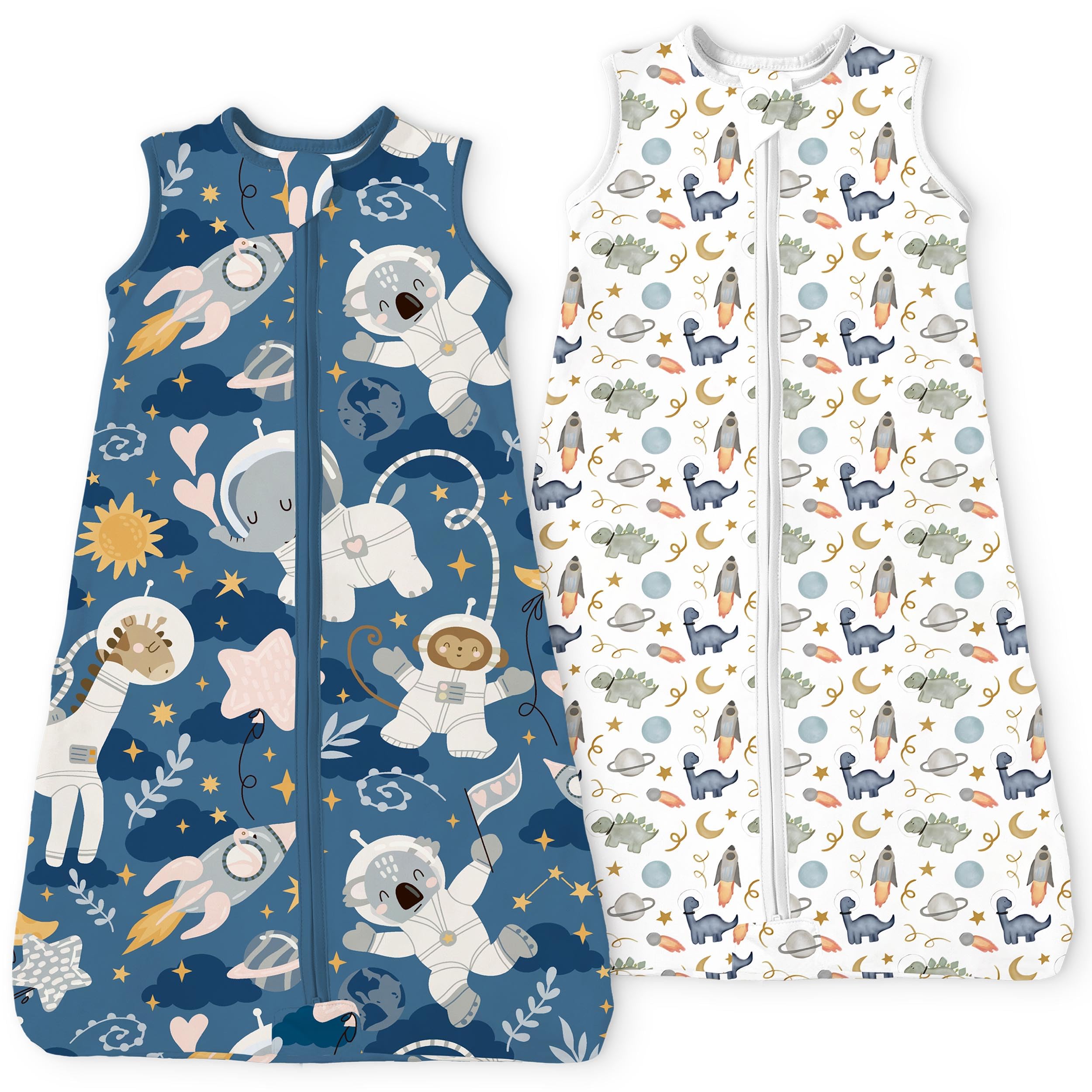 TOTBASIC Animal Spaces sleep sack front view shows cozy fabric for gentle sleep warmth