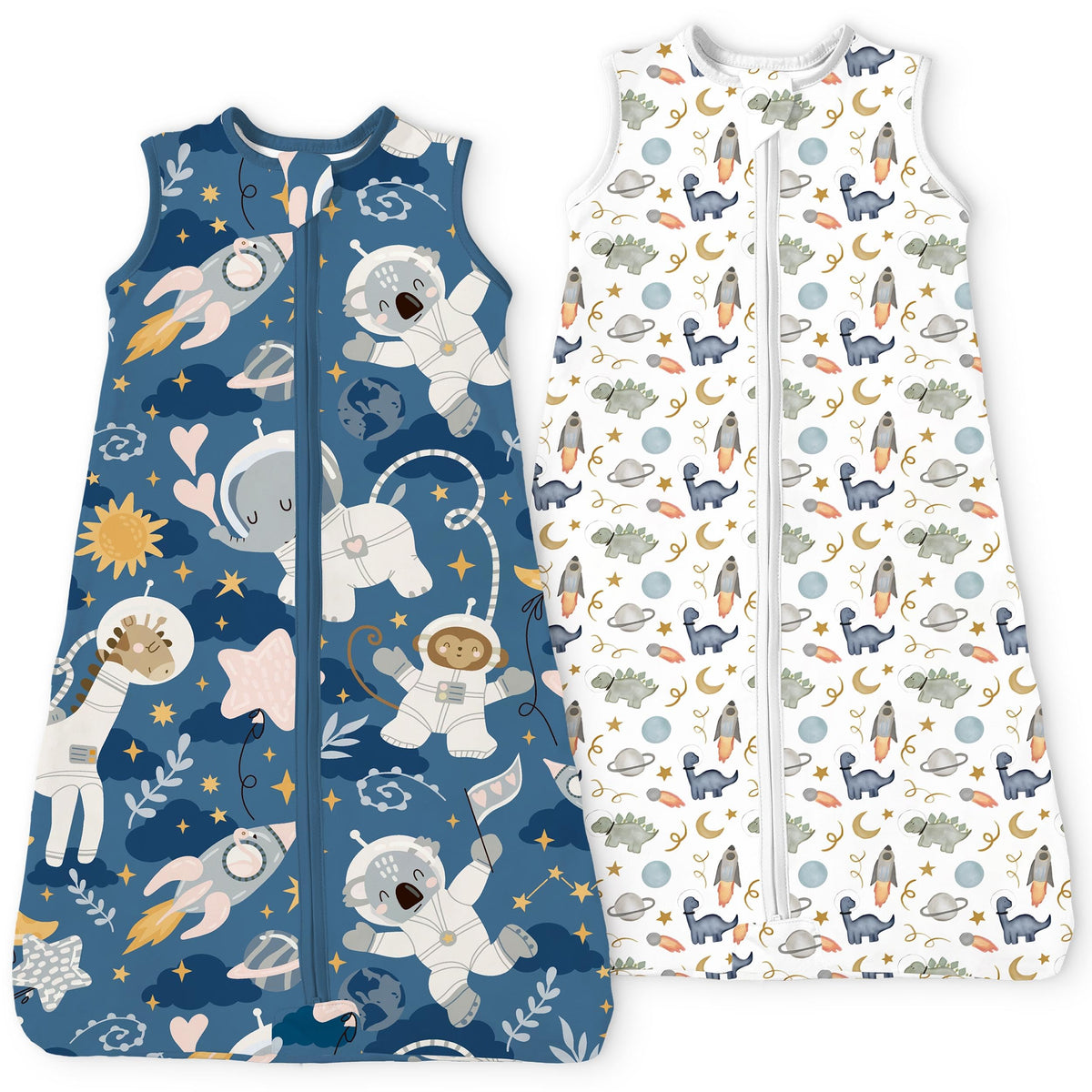 TOTBASIC Animal Spaces sleep sack front view shows cozy fabric for gentle sleep warmth