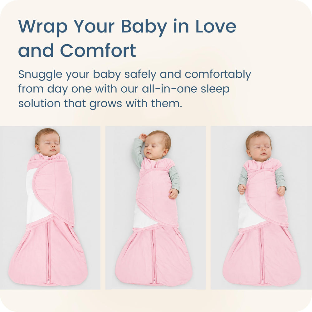 TOTBASIC Apple Blossom swaddle with Velcro closure for adjustable fit.