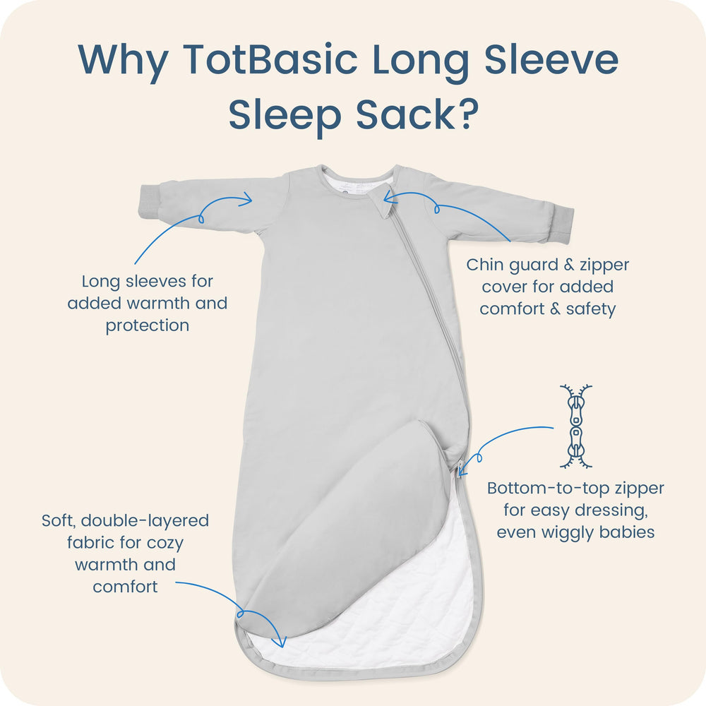 TOTBASIC baby sleep sack Storm sleeves detail highlights built-in warmth without overheating.
