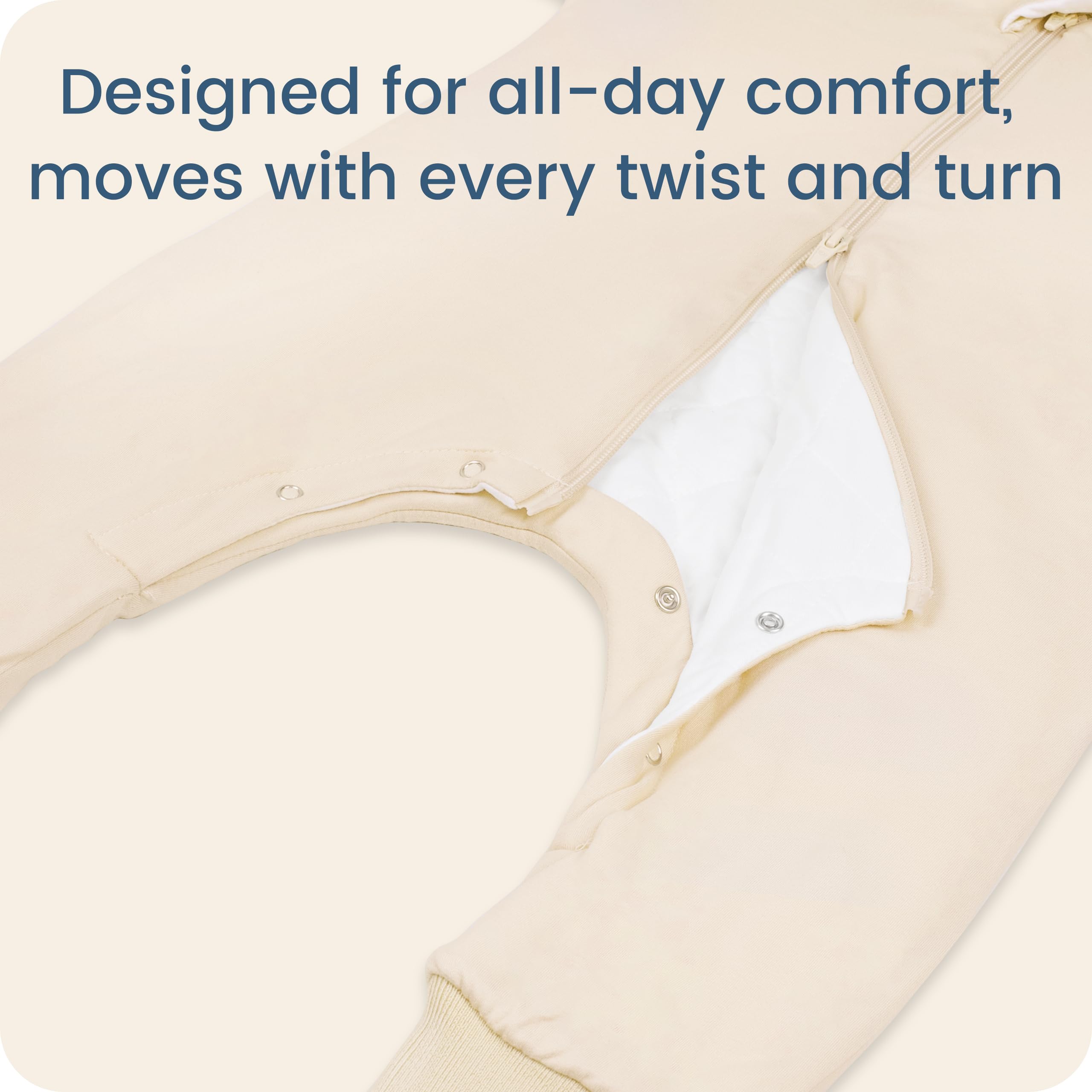 TOTBASIC sleep sack with feet, oat color, bottom snaps for easy diaper access