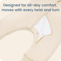 TOTBASIC sleep sack with feet, oat color, bottom snaps for easy diaper access