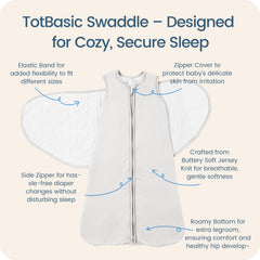 TOTBASIC 3-way adjustable swaddle sack showing versatile fit options