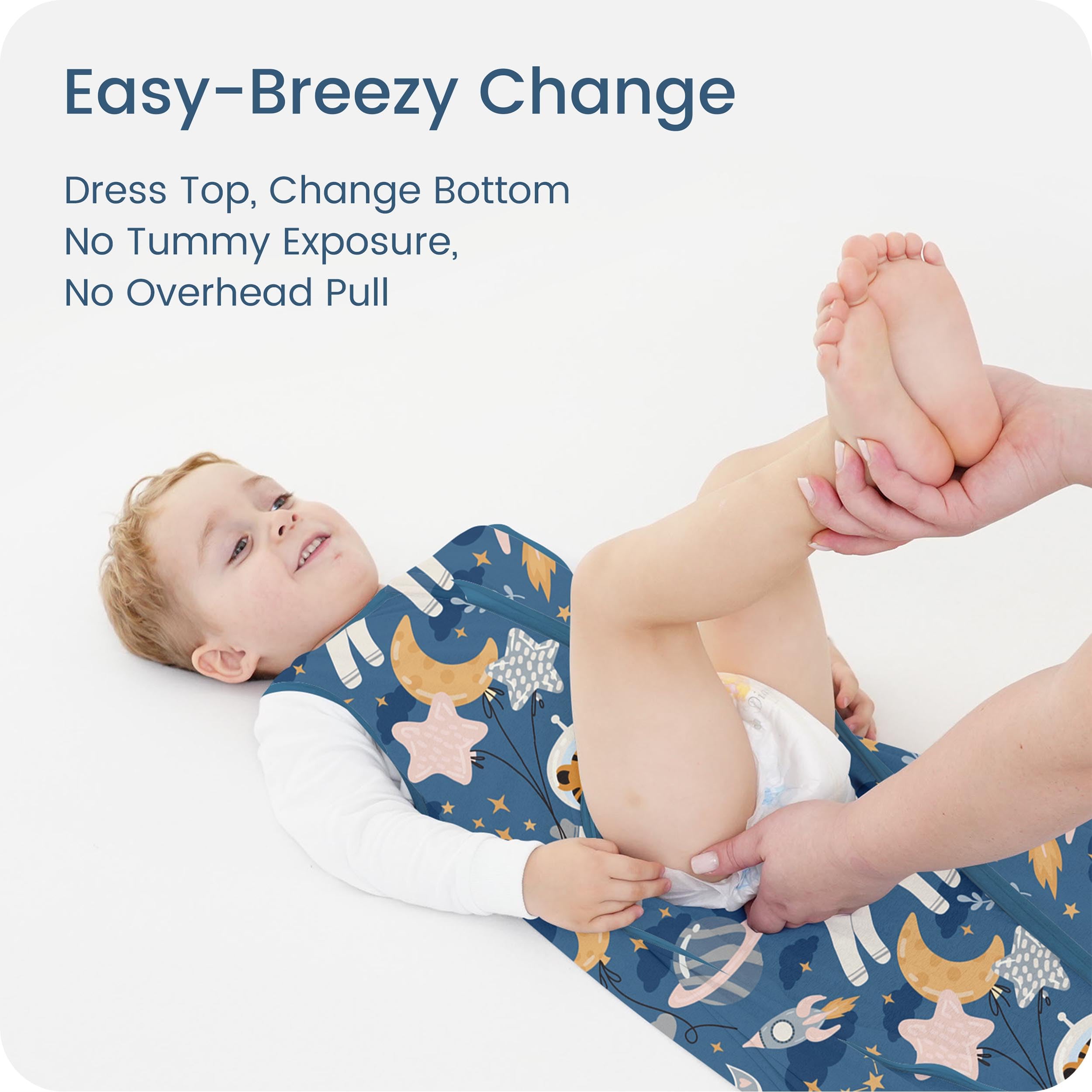 TOTBASIC breathable 0-5 TOG illustration emphasizes year-round comfort