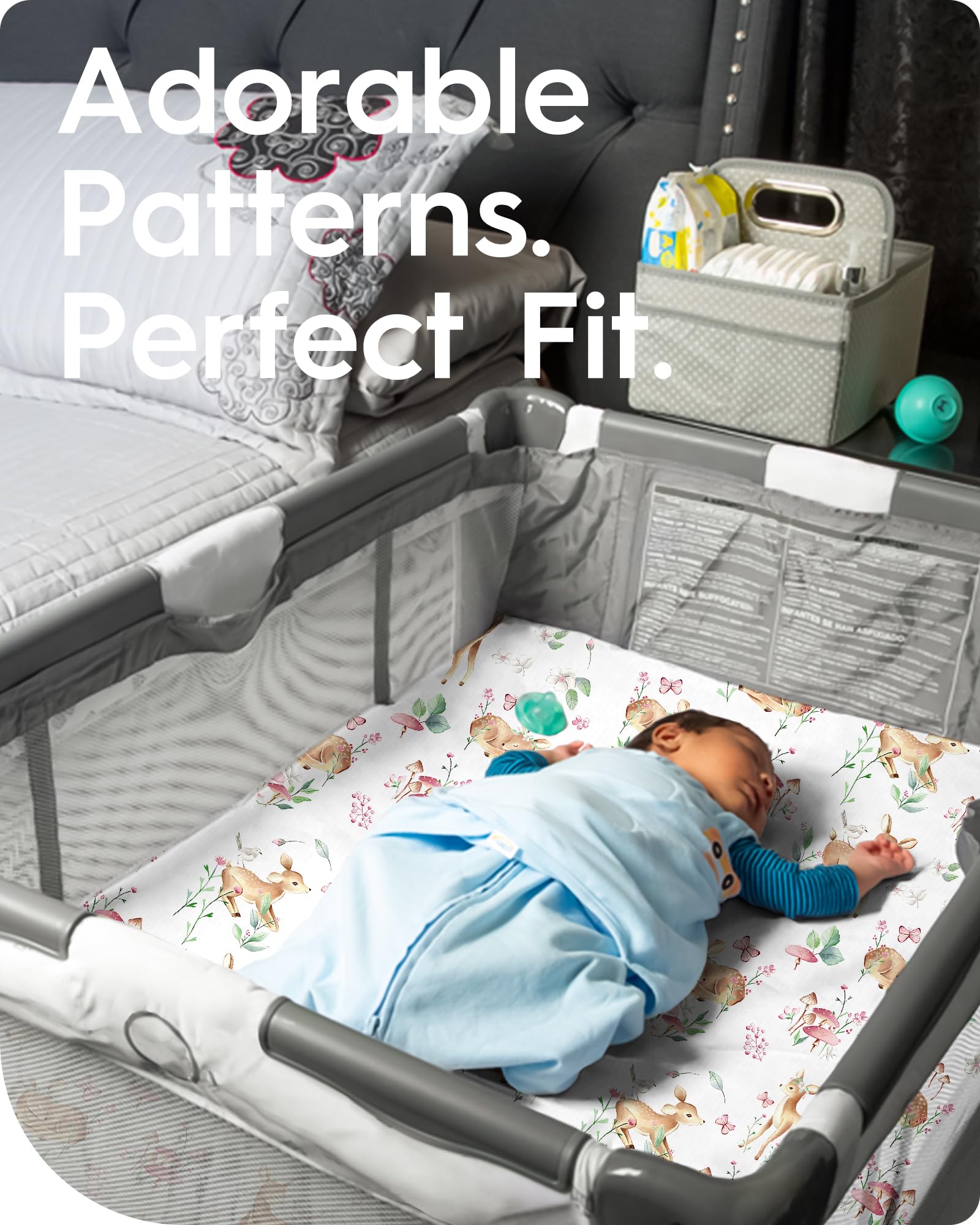 TotBasic mini crib sheet fabric texture closeup highlights gentle stretch and comfort