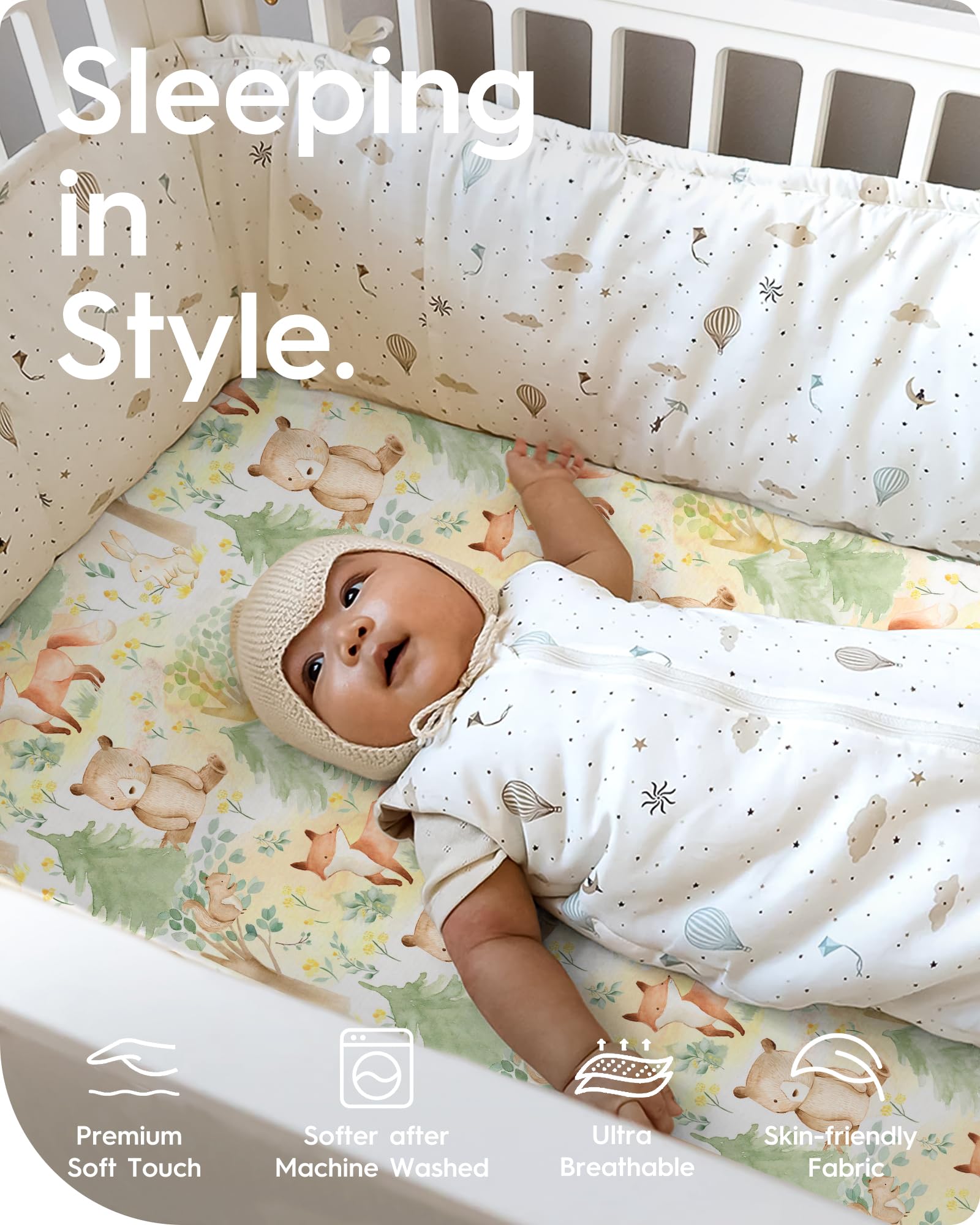 TotBasic forest deer design pack n play sheets showing breathable sleep surface