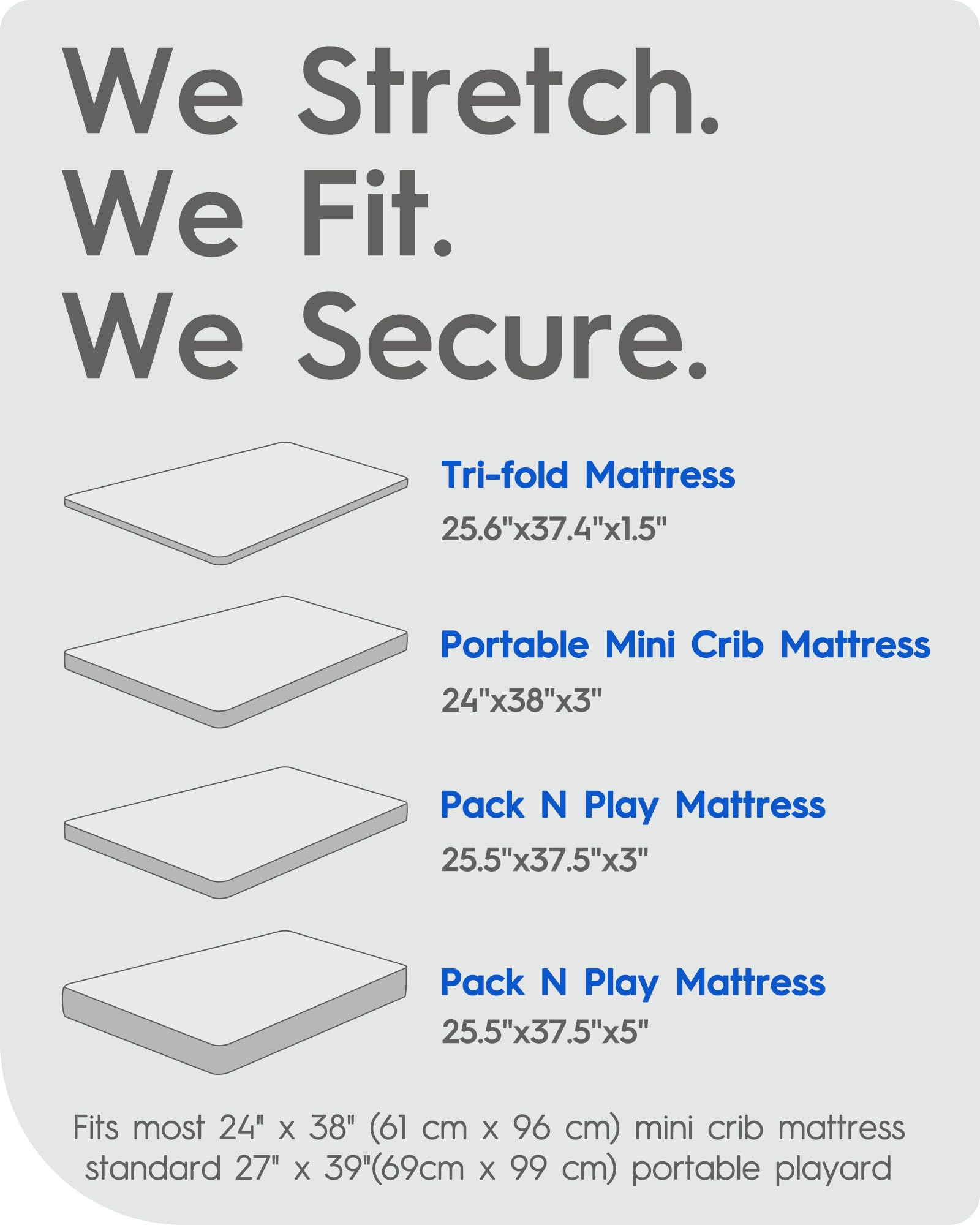 TotBasic snug-fit elastic closeup shows secure hold on playard mattress