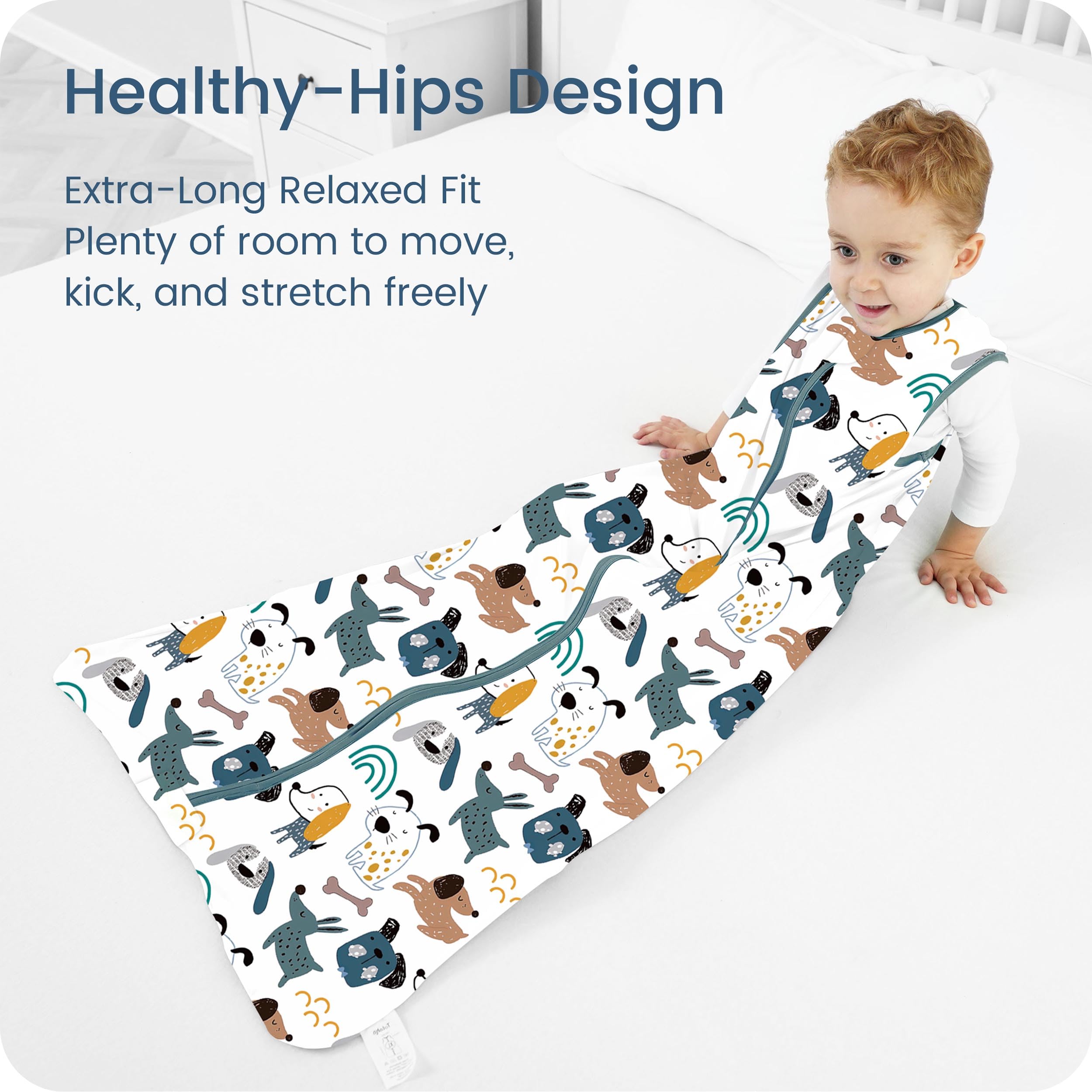 TOTBASIC sleep sack with 2-way zipper detail, quick diaper changes and neck protection.