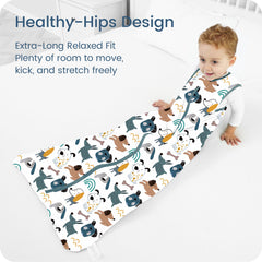 TOTBASIC sleep sack with 2-way zipper detail, quick diaper changes and neck protection.