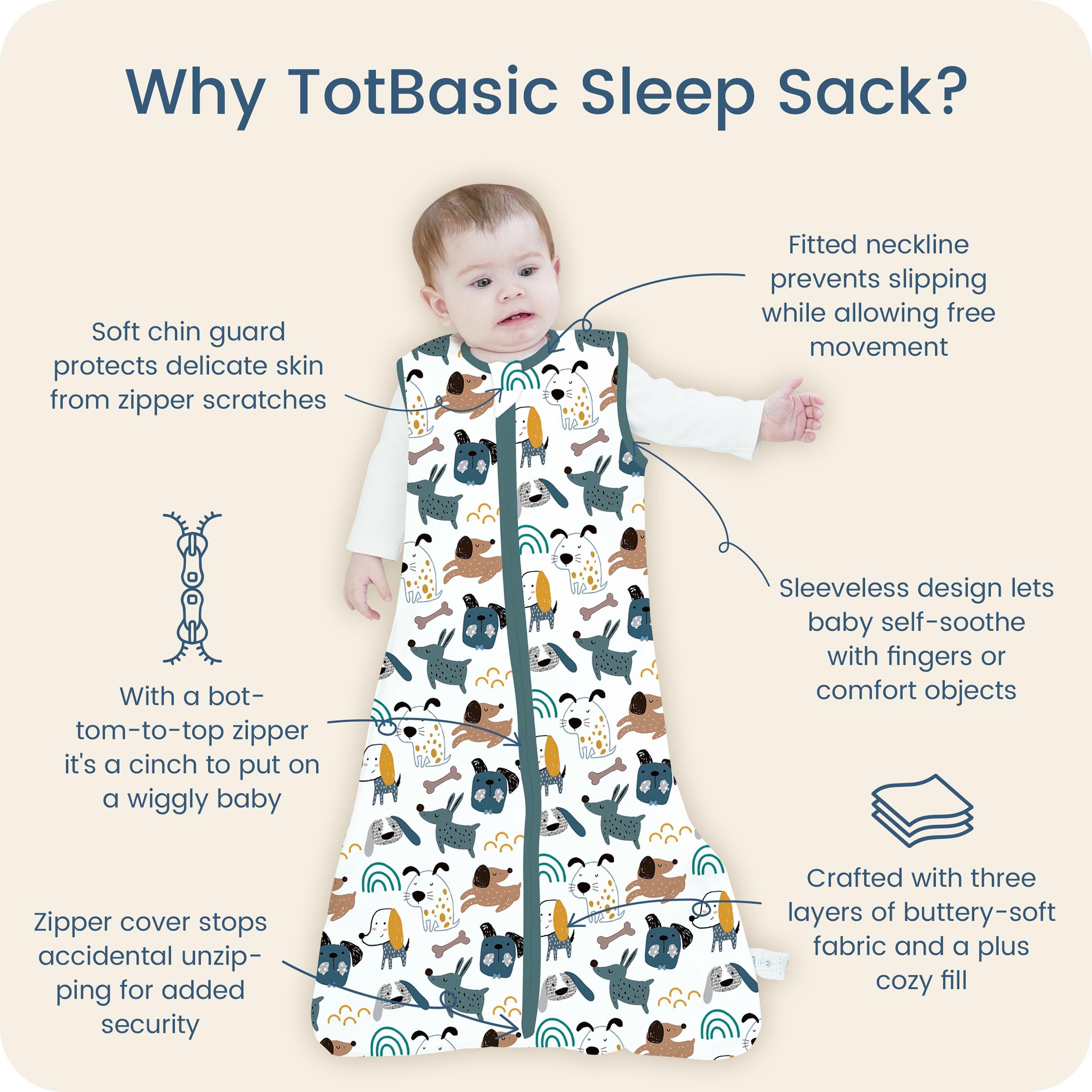 TOTBASIC breathable fabric close-up, 0.5 TOG keeps baby cool.