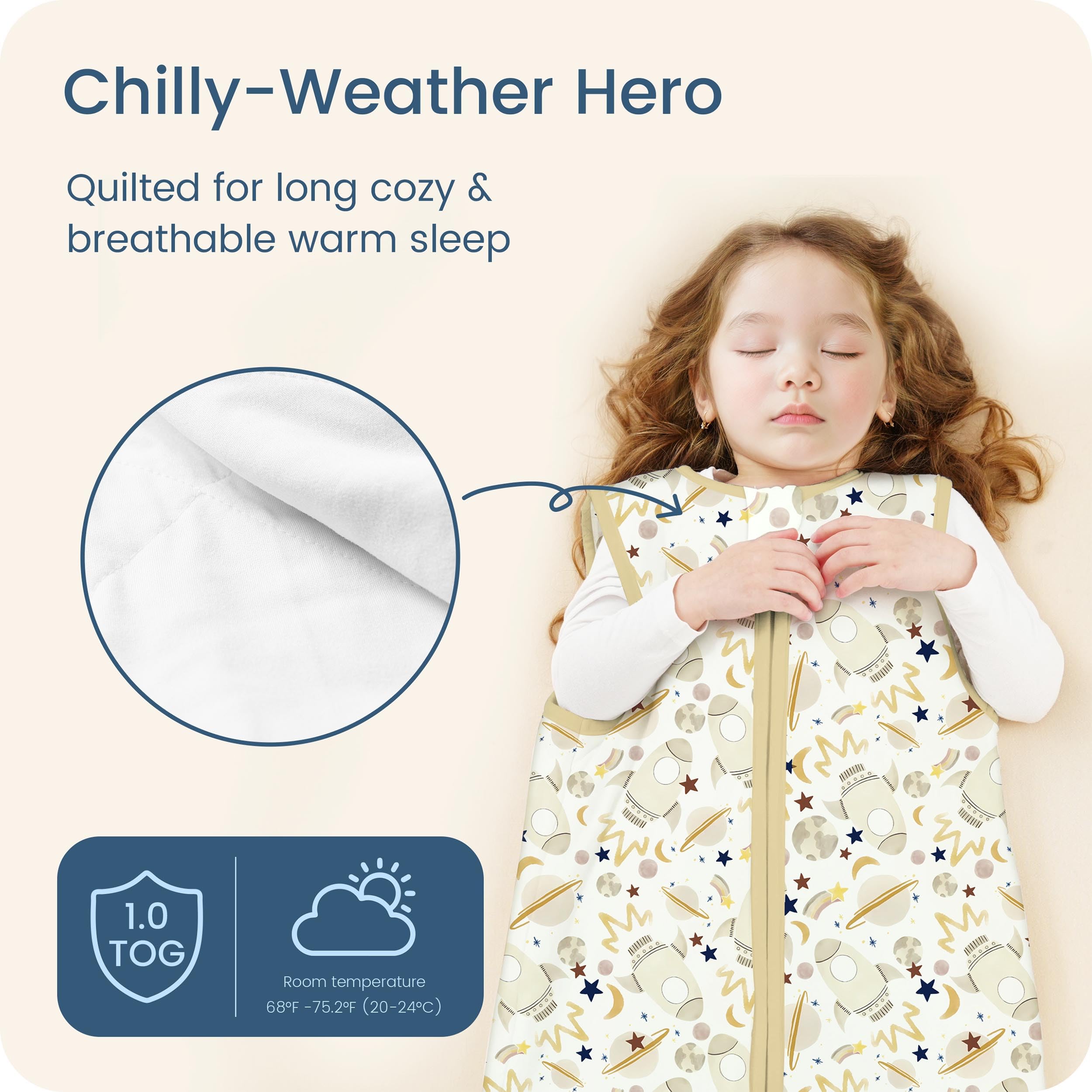 TOTBASIC sleep sack front view shows sleeveless design for unrestricted movement