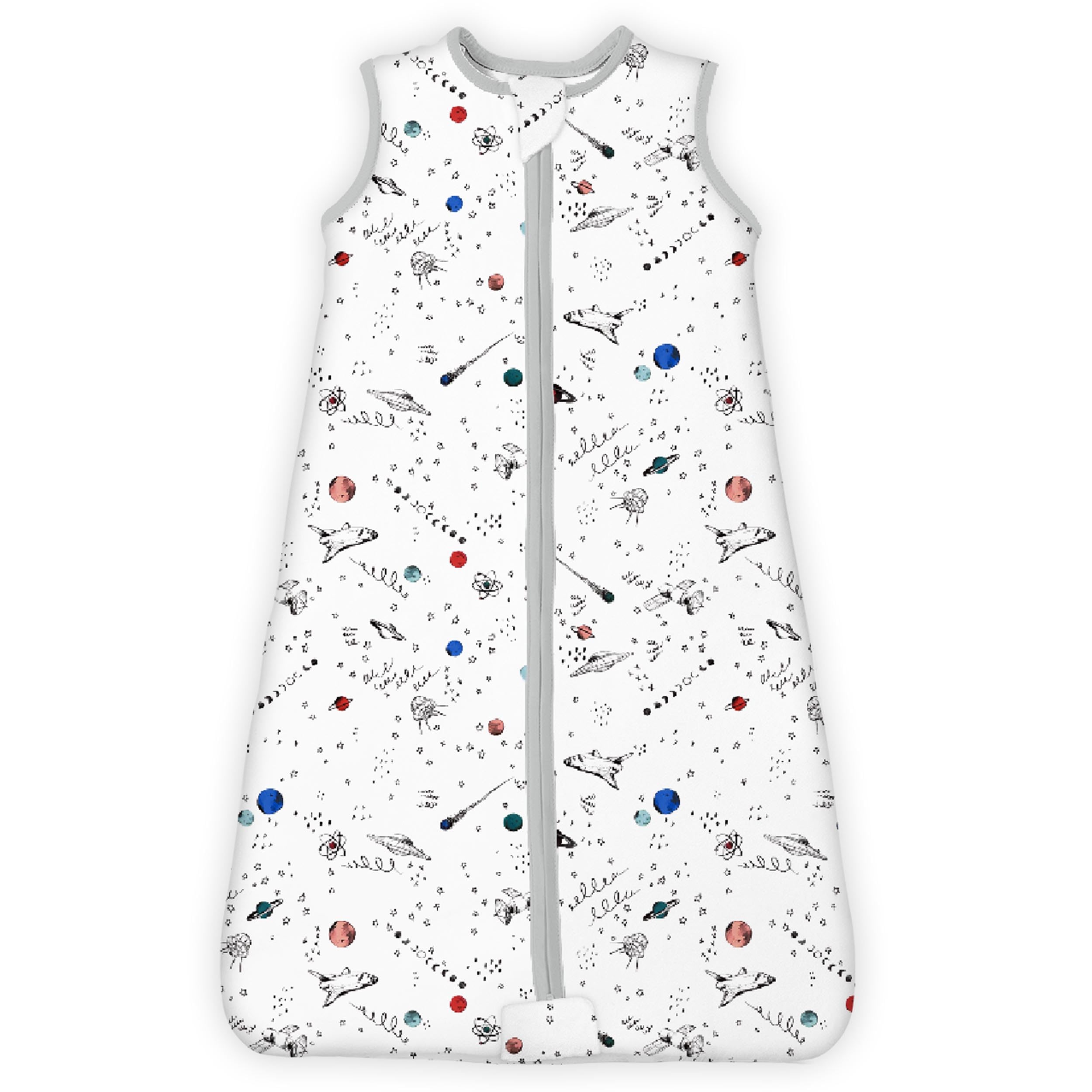TOTBASIC sleep sack front view shows soft knit fabric and 1.0 TOG warmth for year-round comfort.