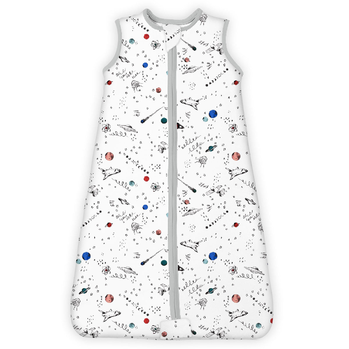 TOTBASIC sleep sack front view shows soft knit fabric and 1.0 TOG warmth for year-round comfort.