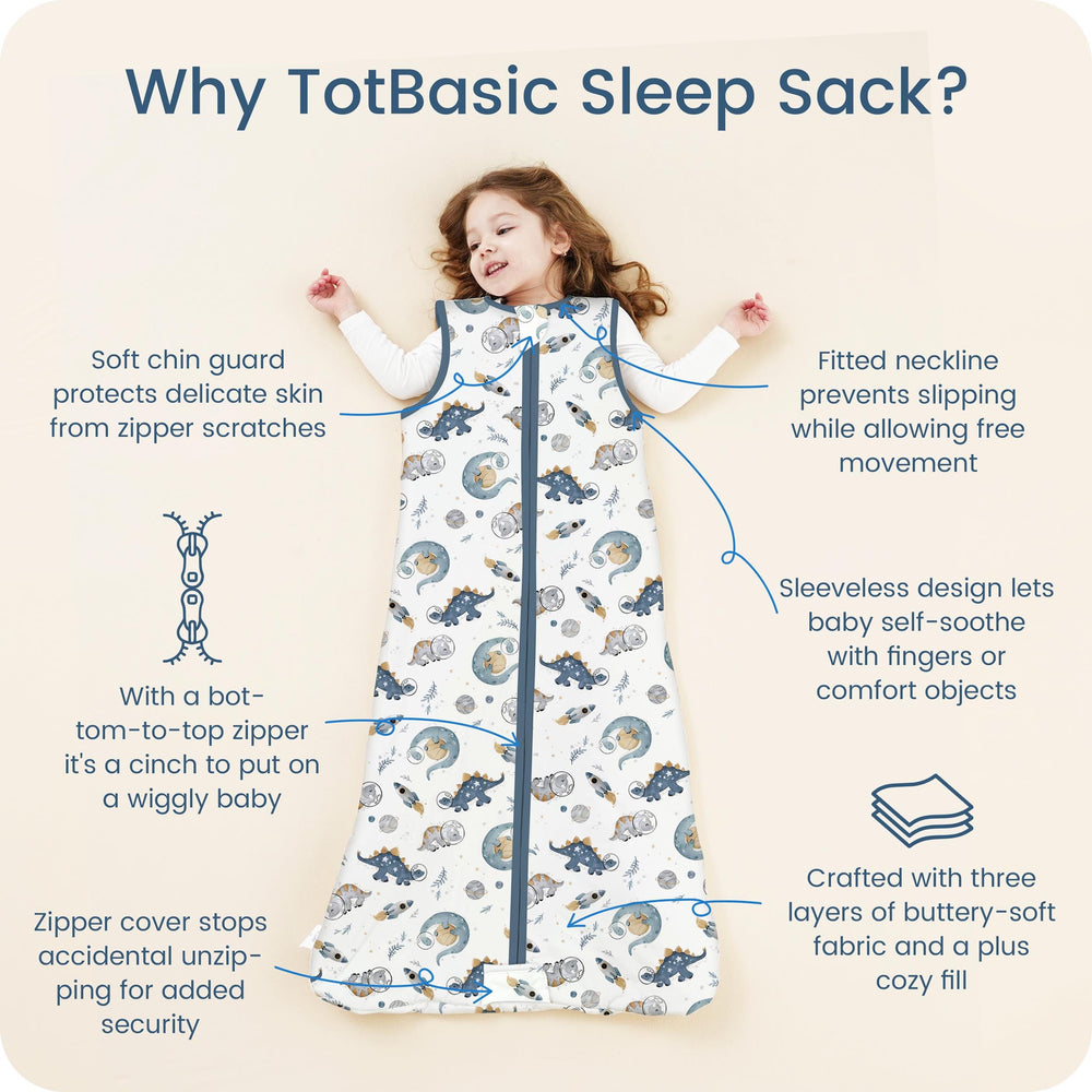 TOTBASIC wearable blanket layered with warmer sleepwear for cooler nights.