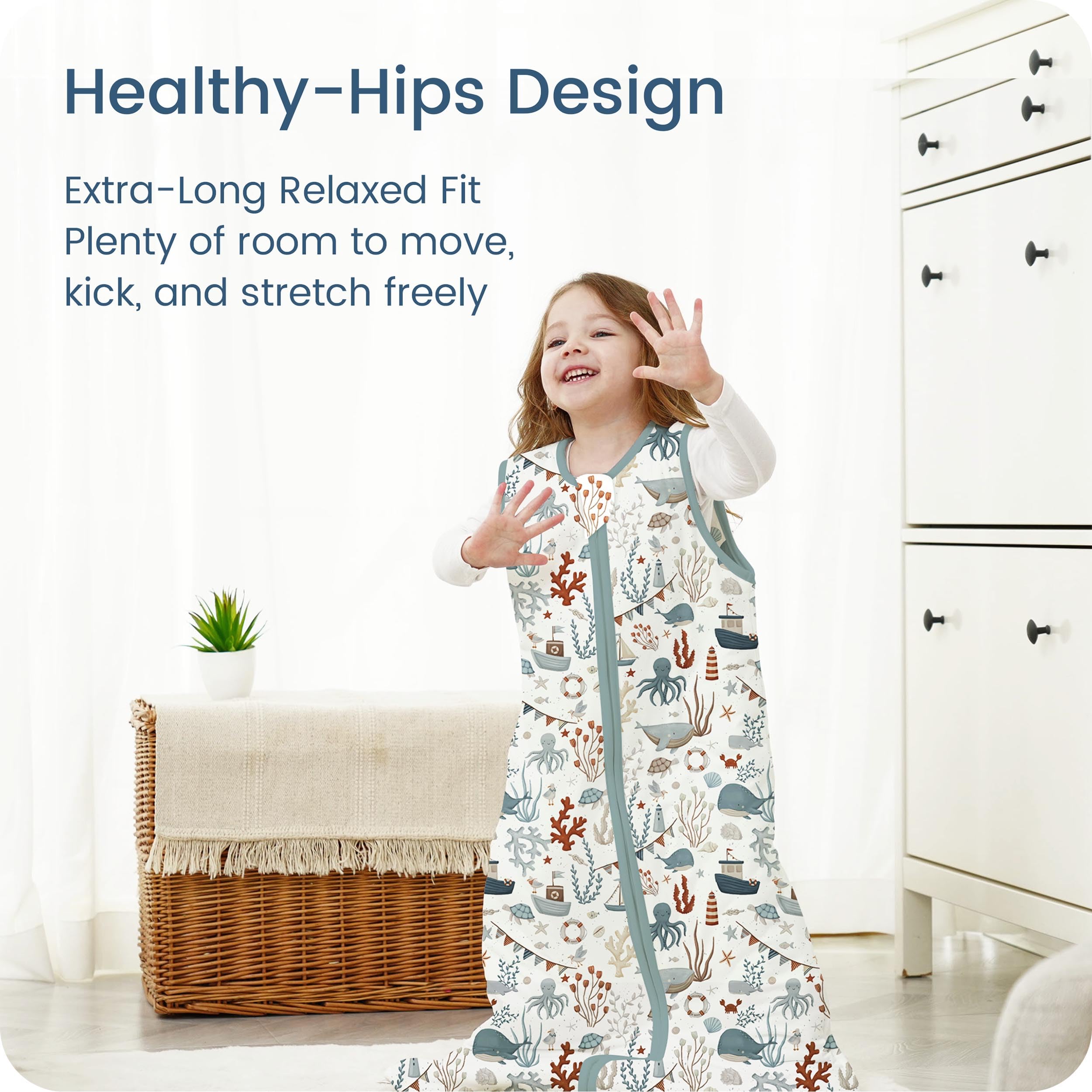 TOTBASIC sleep sack in a nursery scene demonstrates versatile crib use