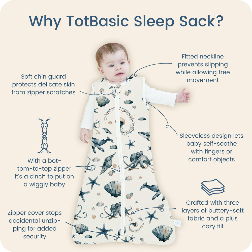 TOTBASIC sleep sack safari pattern adds playful visuals for bedtime.
