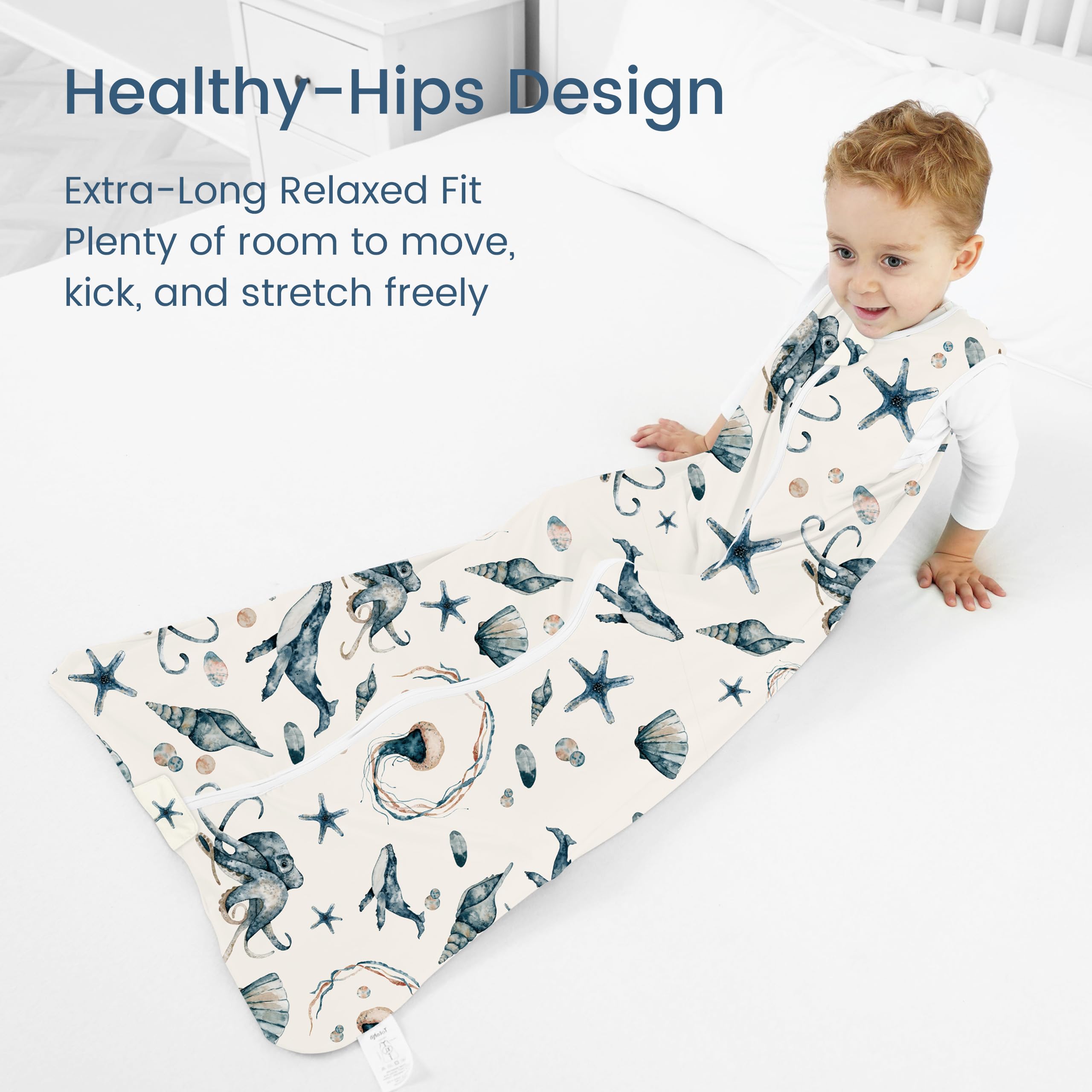 TOTBASIC sleep sack two-way zip enables easy midnight diaper changes.