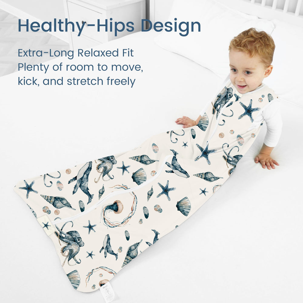 TOTBASIC sleep sack two-way zip enables easy midnight diaper changes.
