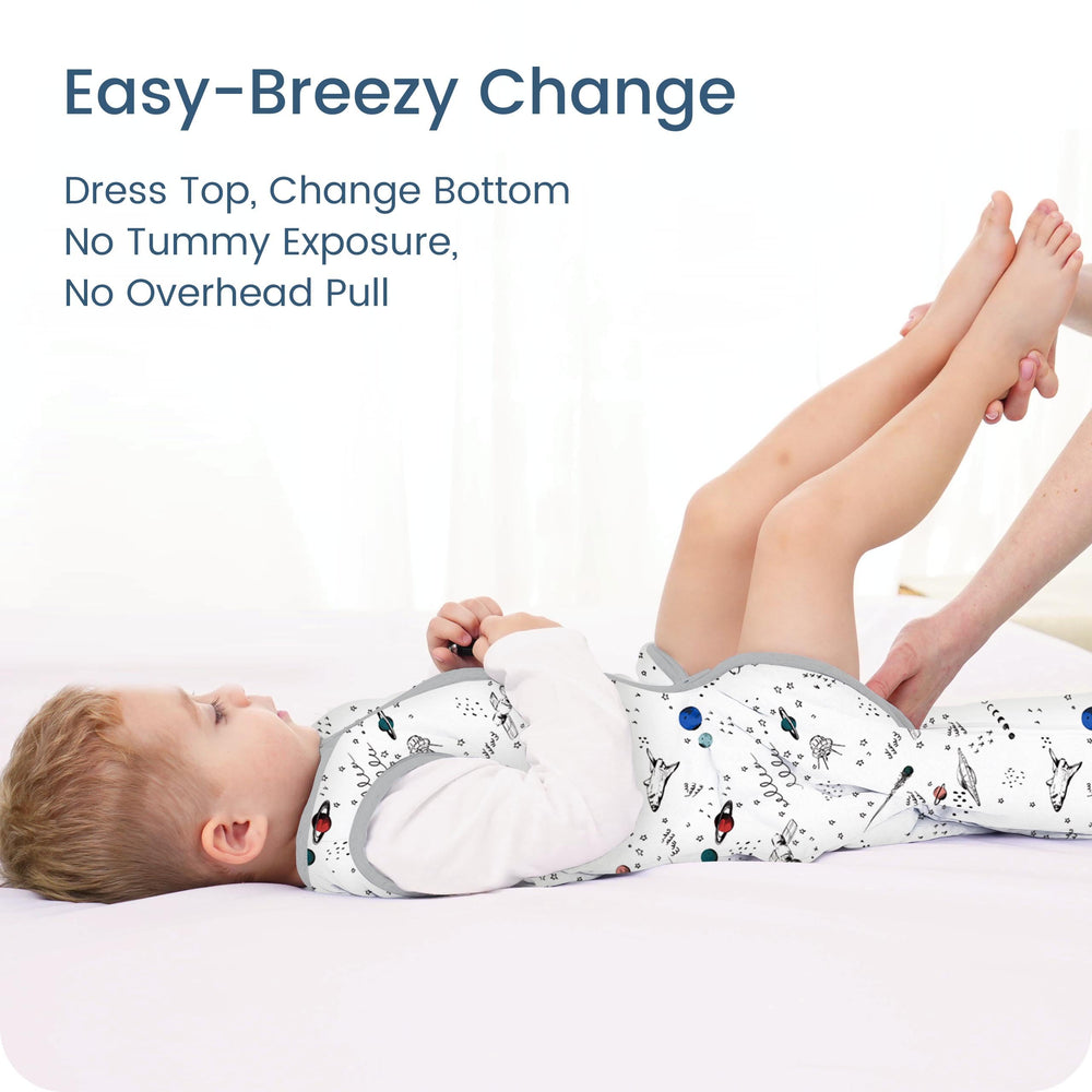 TOTBASIC sleep sack zipper detail shows two-way zips for easy access without skin irritation.