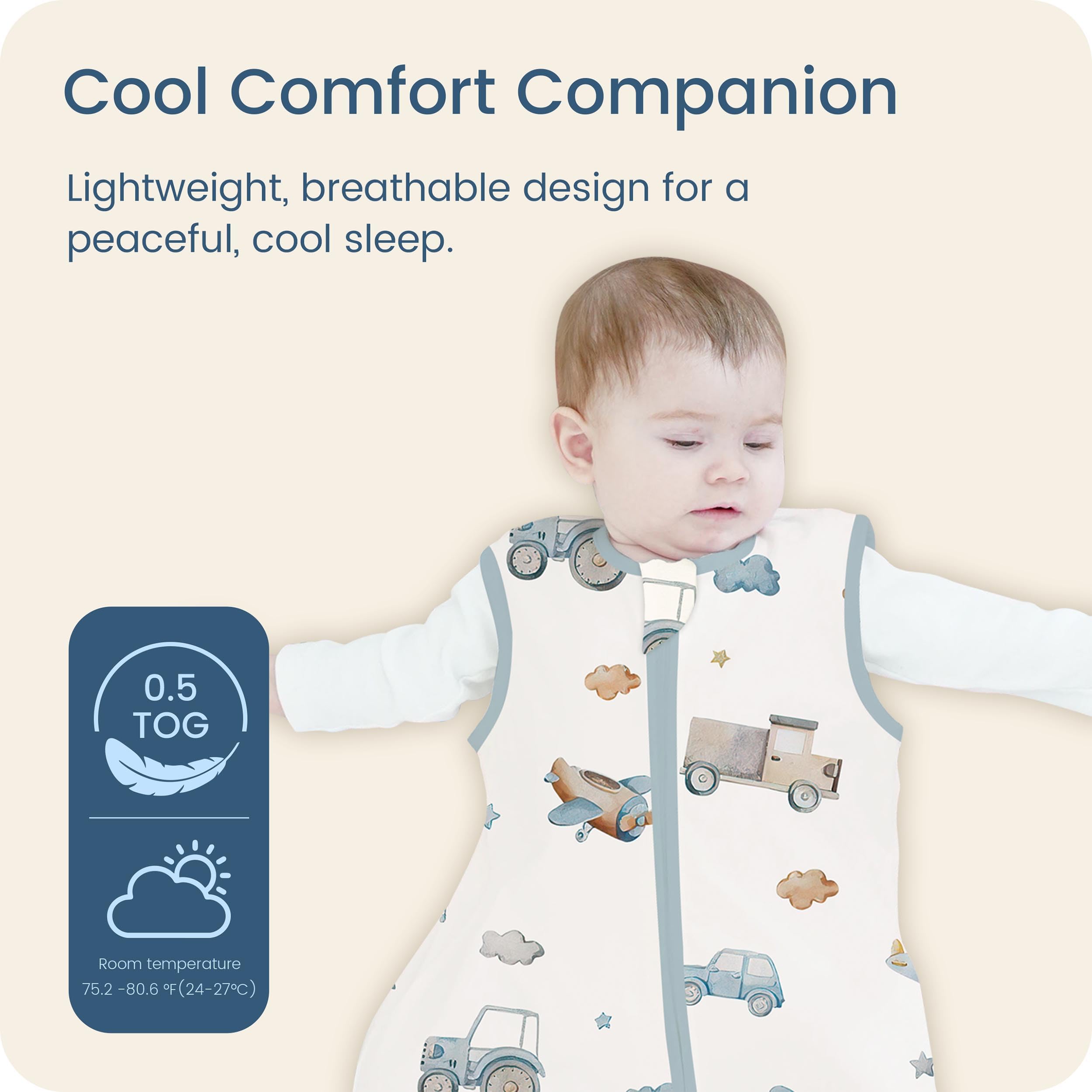 TOTBASIC sleeveless wearable blanket close-up shows soft jersey knit promoting gentle skin comfort