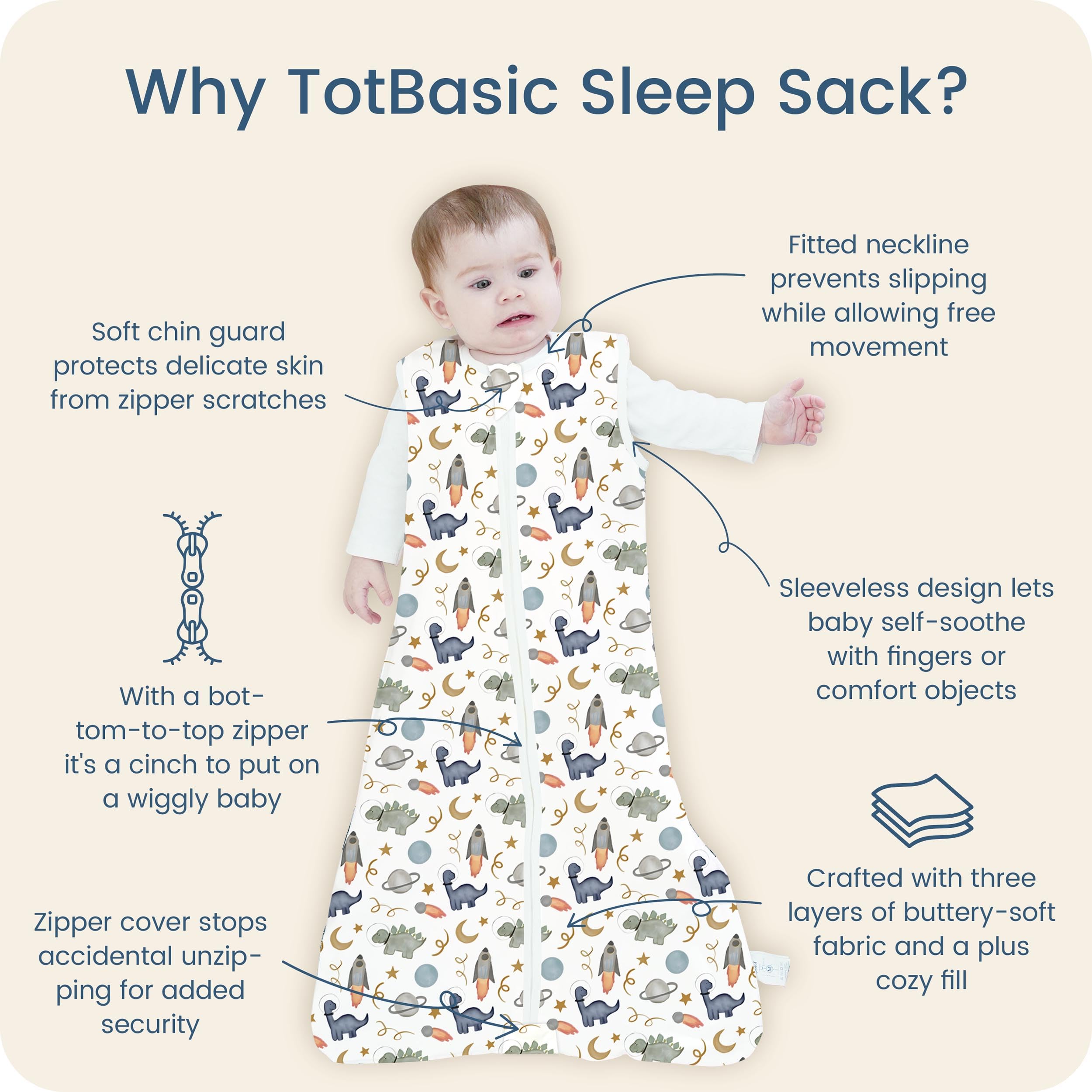 TOTBASIC sleeveless wearable blanket supports hip-friendly movement during sleep