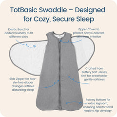 TOTBASIC swaddle 3way adjustable reveals adjustable fit for growing babies and secure transitions