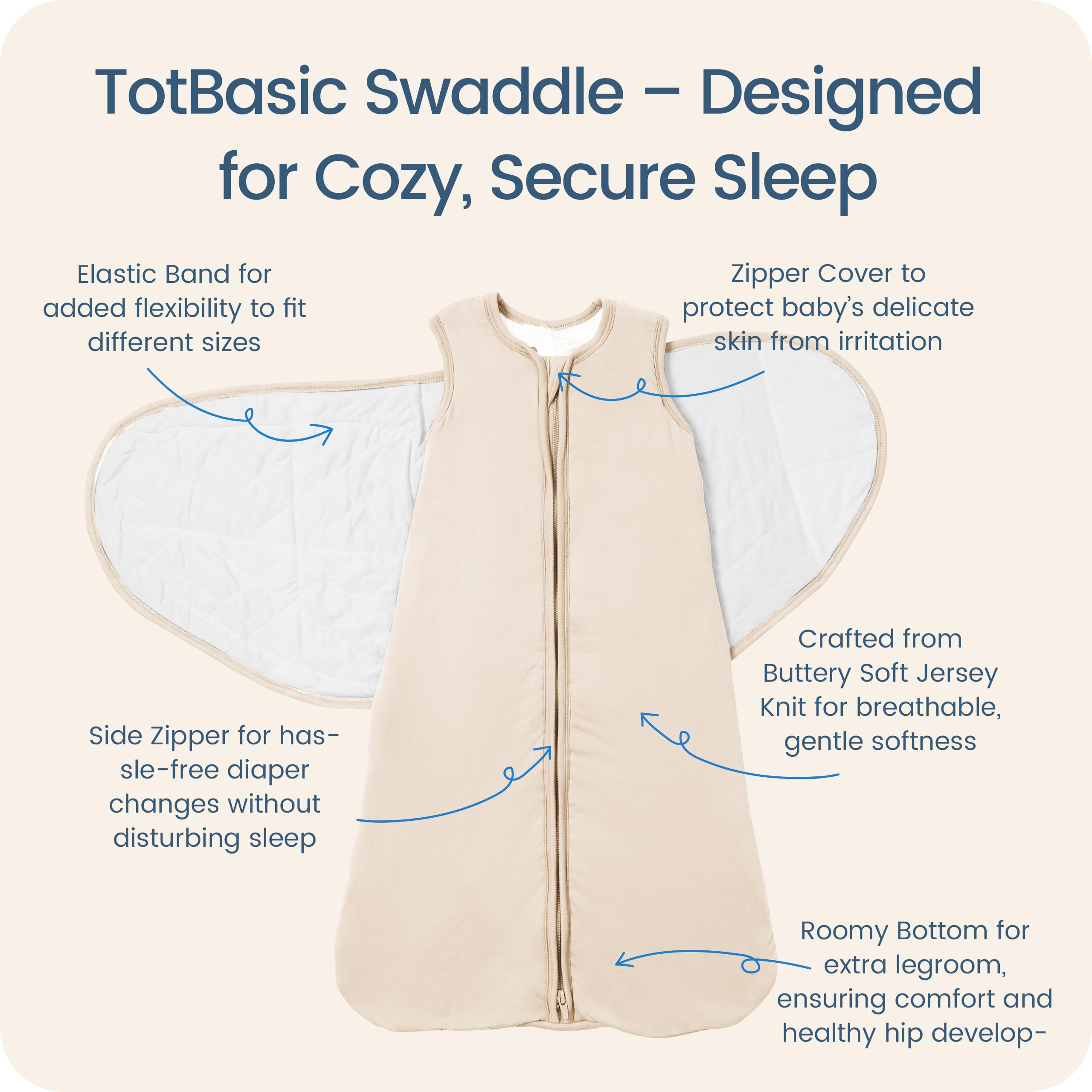 TOTBASIC swaddle blanket 3-way-velcro-adjustable offers flexible fit for growing babies