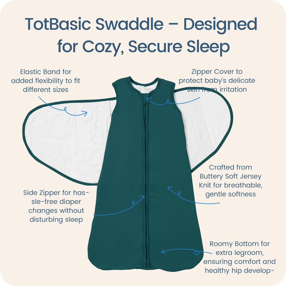 TOTBASIC baby swaddle emerald 3-way adjustable for growing infants