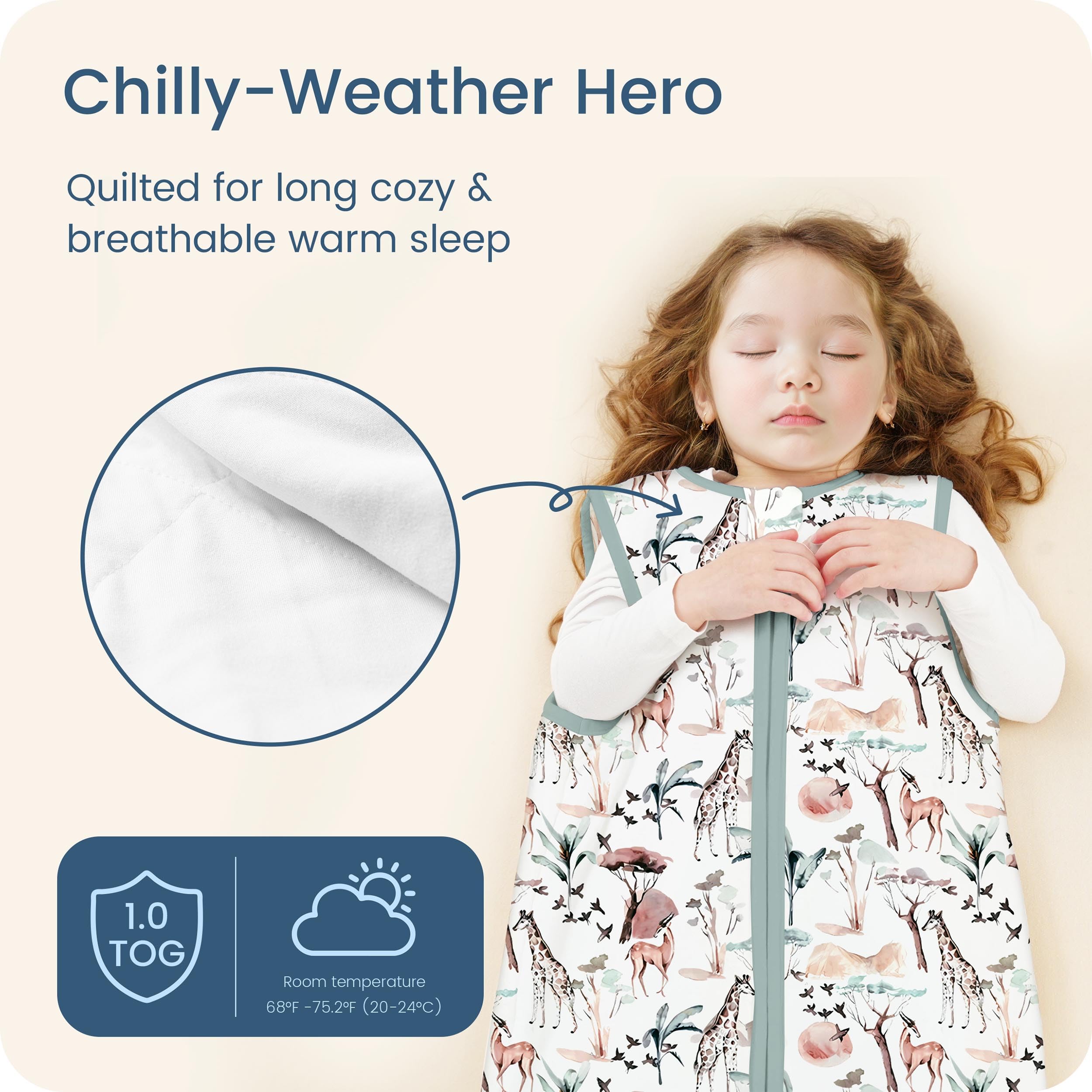 TOTBASIC Toddler Sleep Sack 1-0 TOG room temperature benefit for all-season comfort.