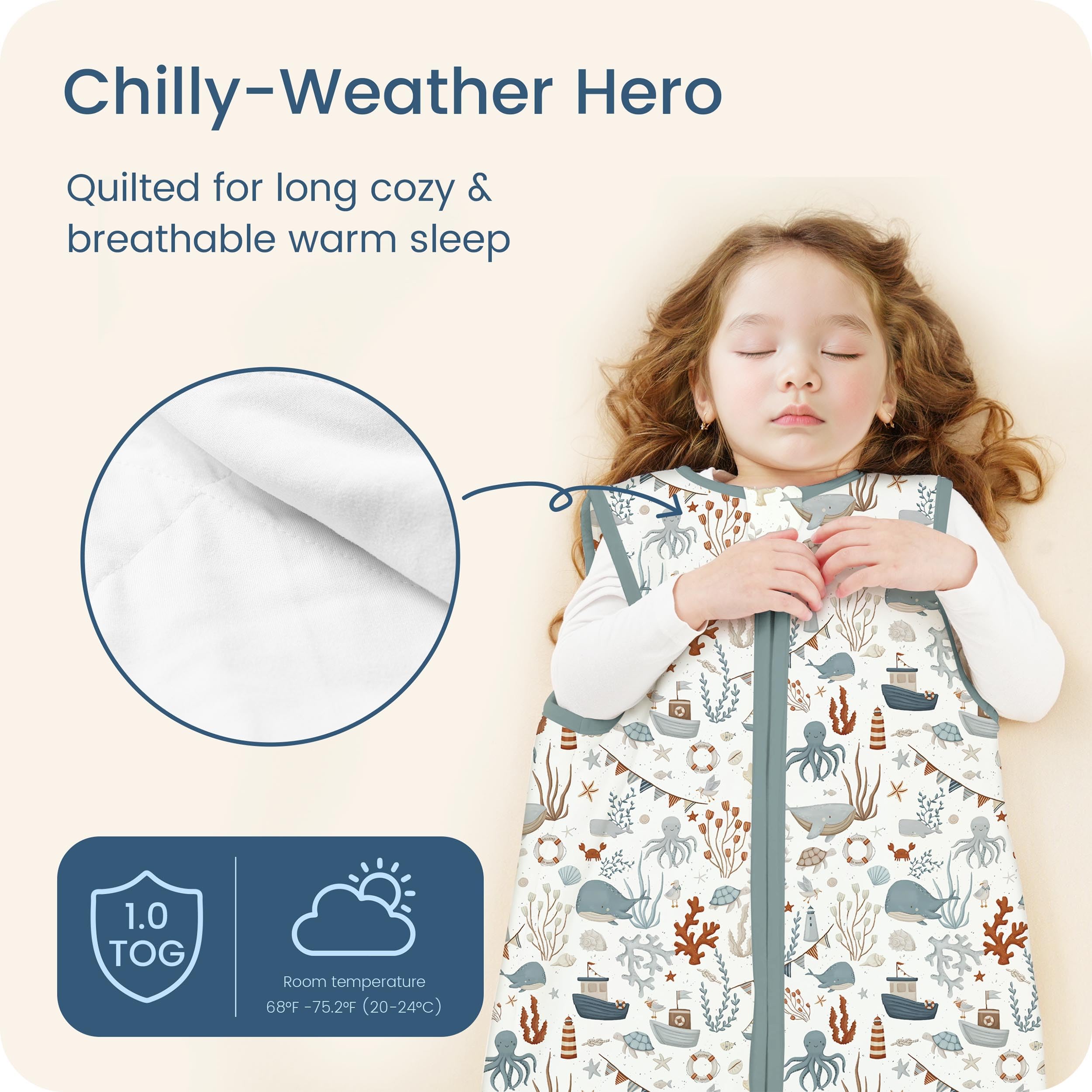 TOTBASIC toddler sleep sack back view highlighting full coverage and secure fit.