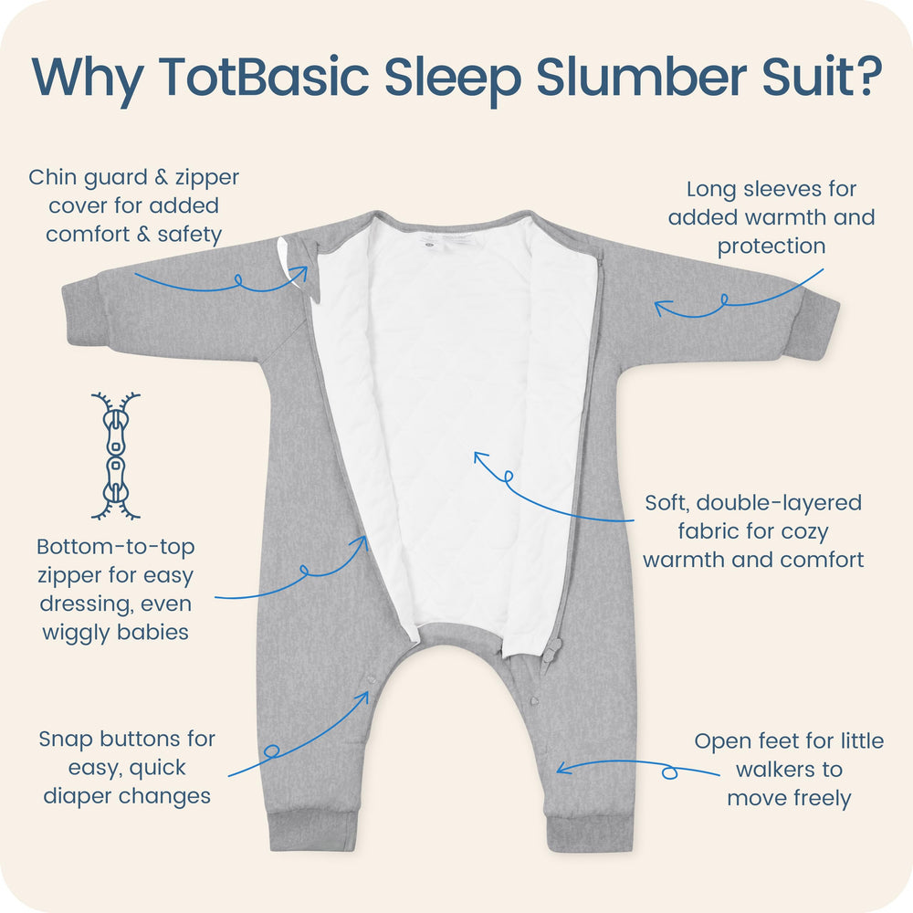 TOTBASIC sleep sack with foot openings enables gentle walking and movement