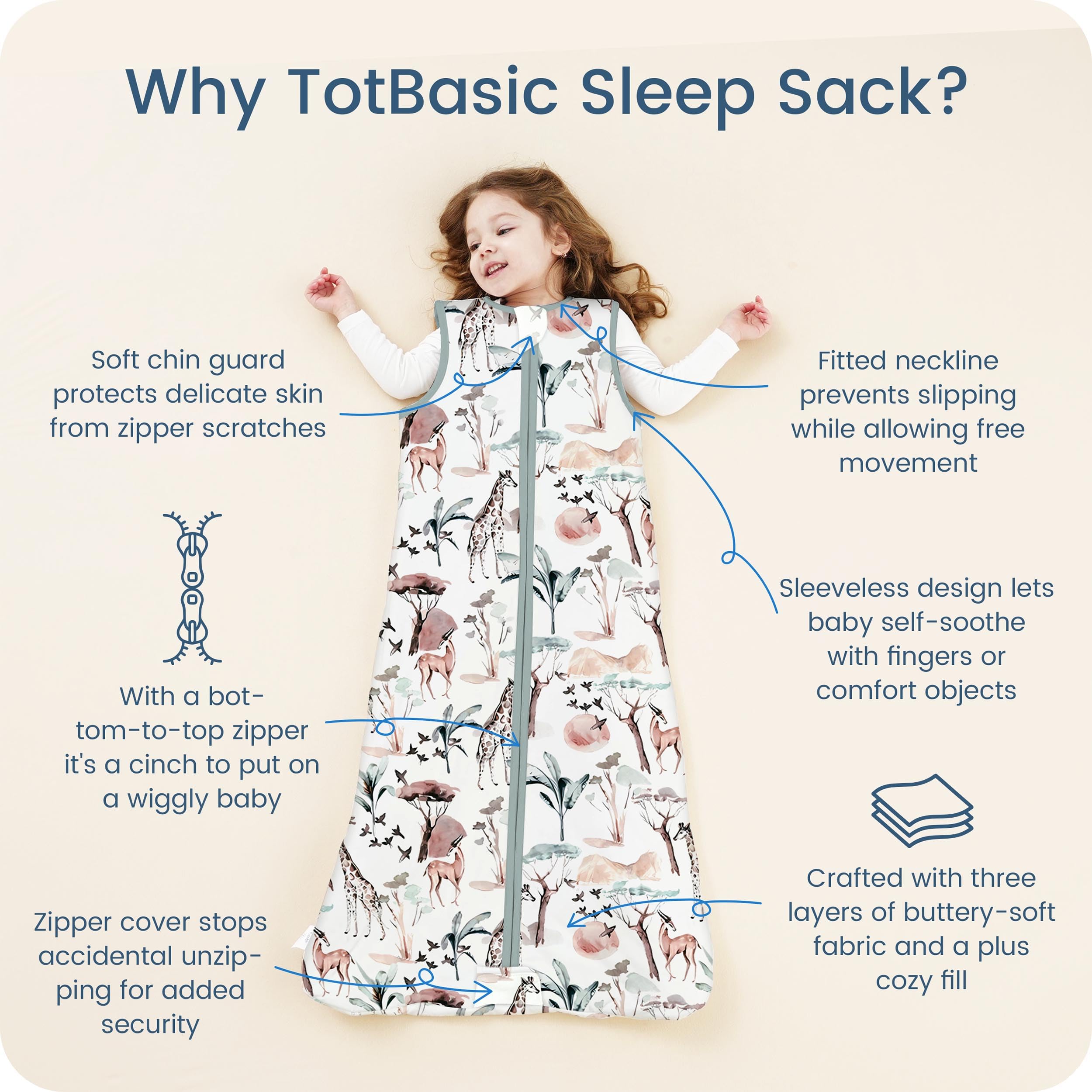 TOTBASIC Sleep Sack soft knit with cotton filling provides breathable comfort.