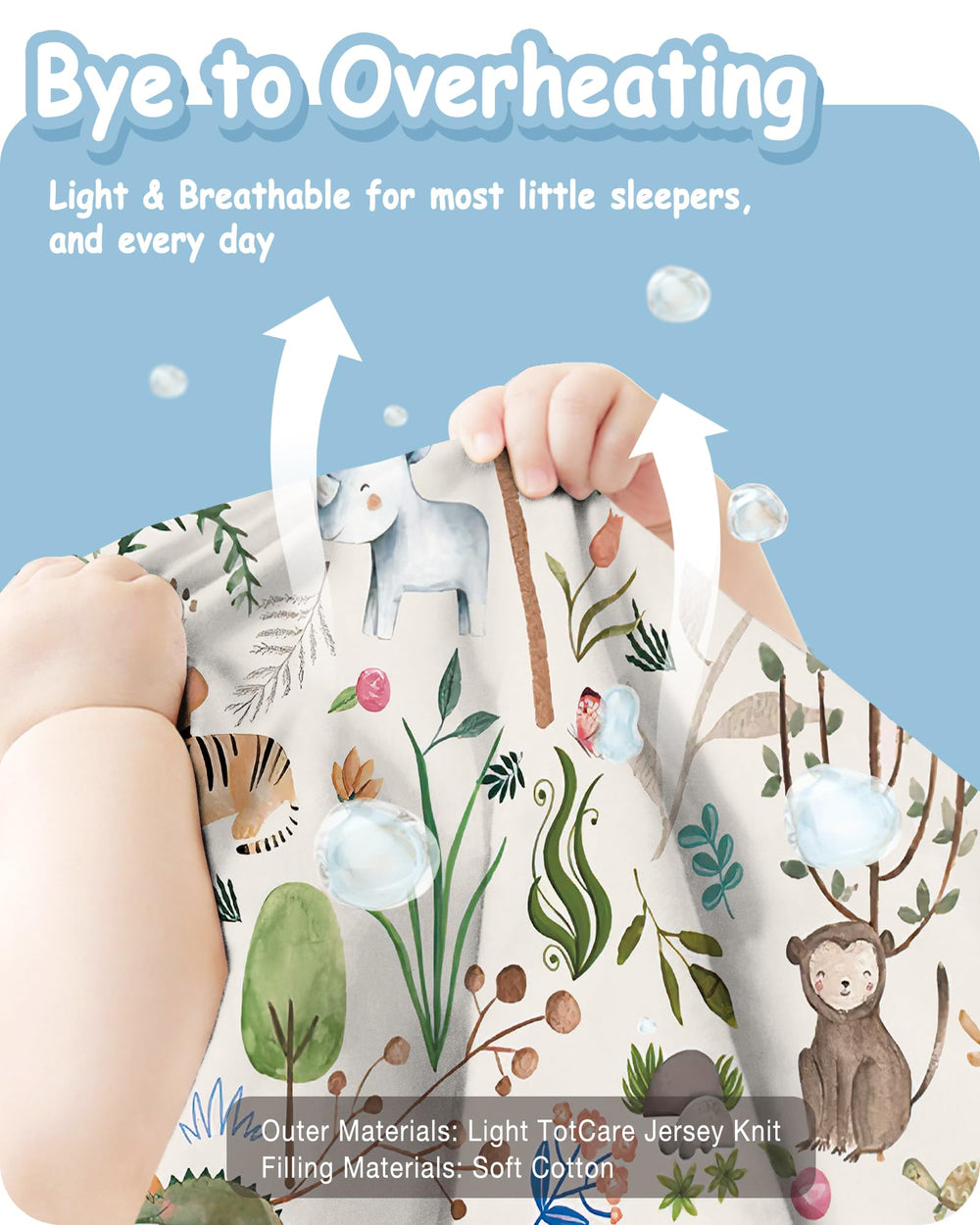 TOTBASIC two-way zipper enables quick diaper changes with high-contrast zipper guard.