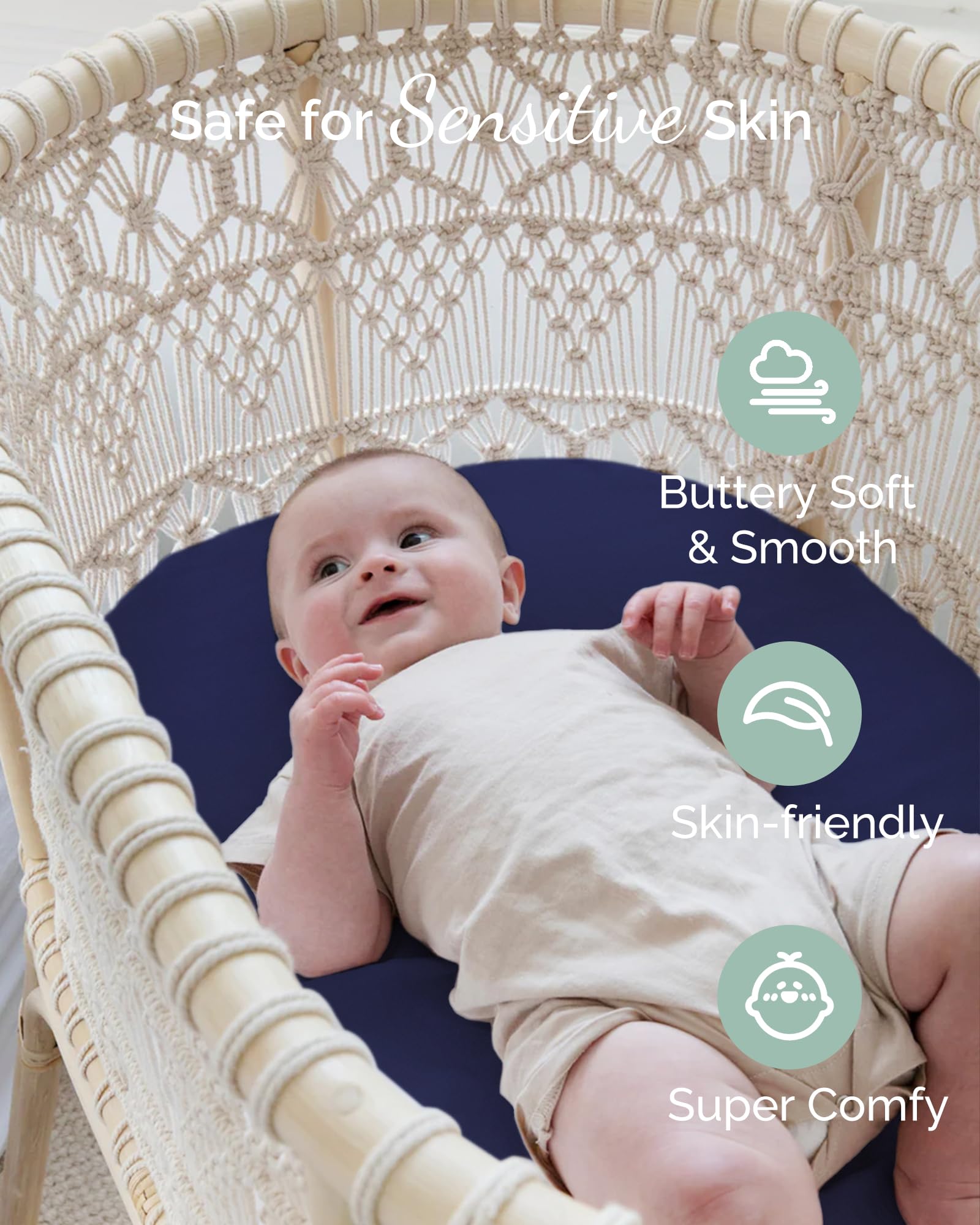 TotCare bassinet jersey closeup emphasizes breathable fabric for gentle skin.