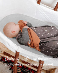 TotCare bassinet sheets grey fold showcase premium stretchy jersey for easy changes.