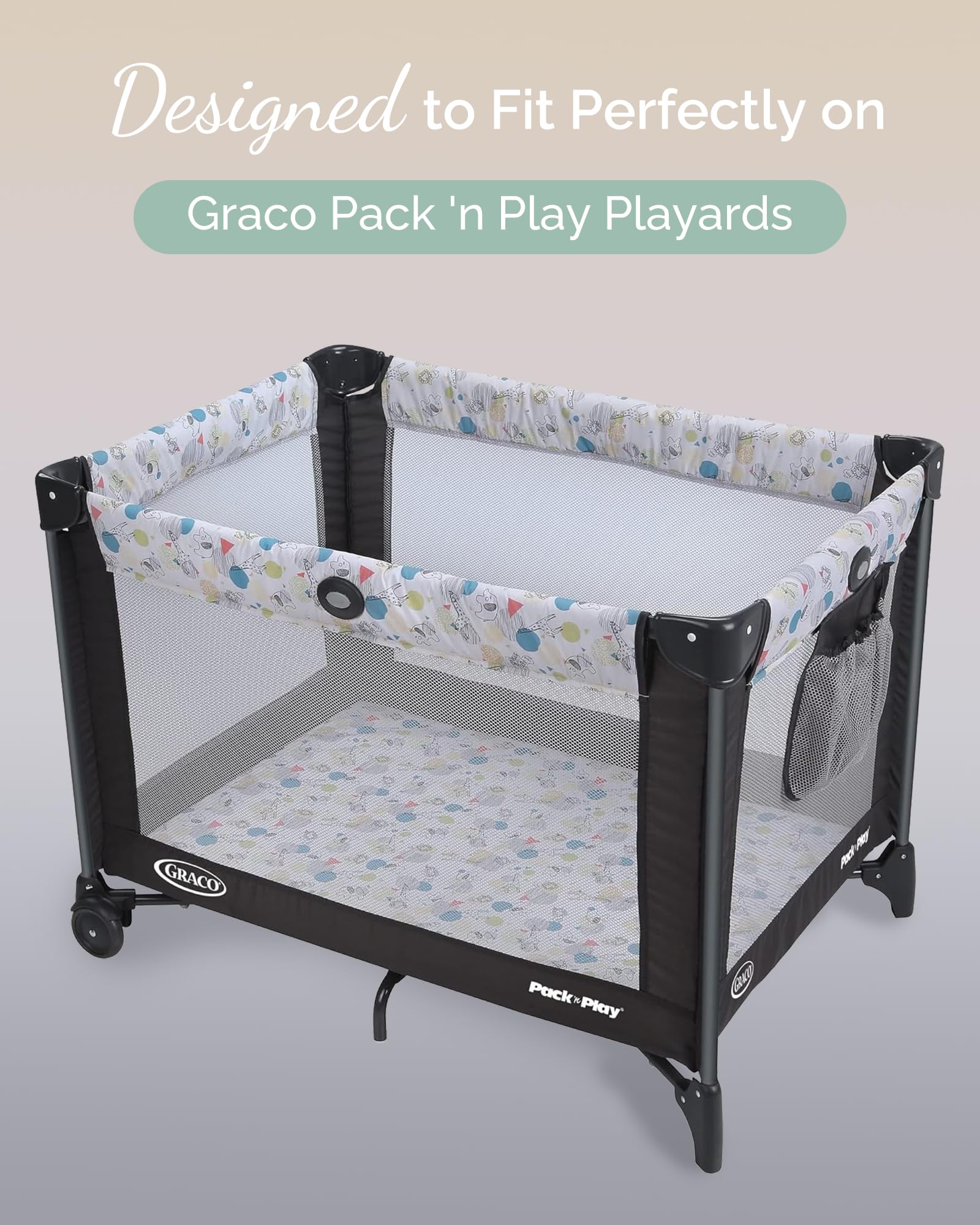 TotCare fitted sheets show custom-fit design for secure Graco Playard mattress