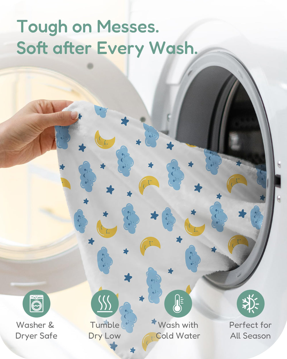 TotChill baby room with clouds-blue sheets for calm sleep