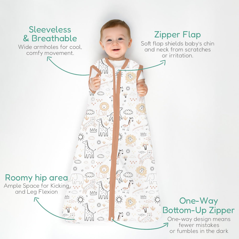 TOTCHILL sleep sack demonstrates ample leg room for natural kicking and movement.