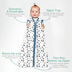 TOTCHILL sleep sack neck arm openings keep baby warm and secure.