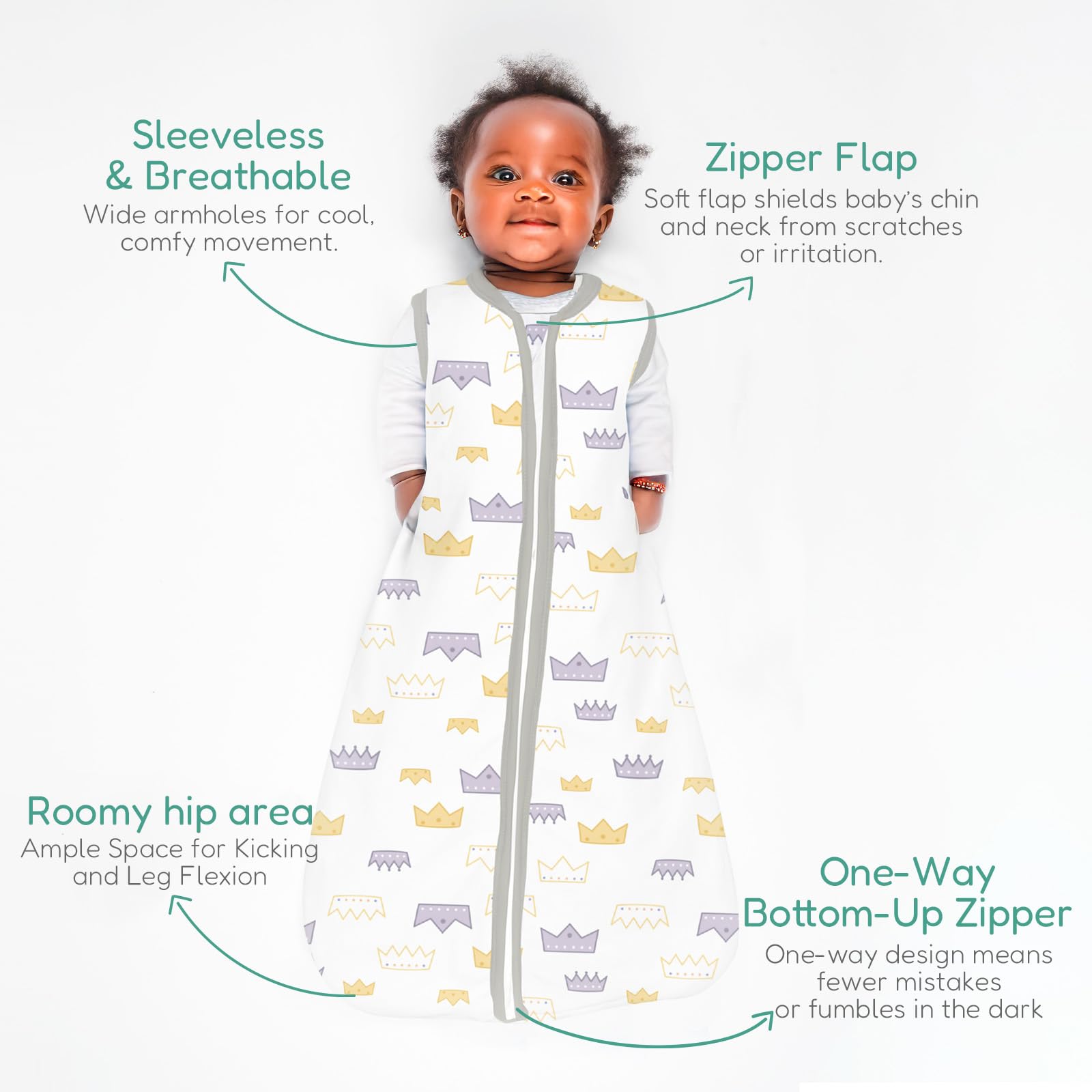 Totchill baby sleep sack bottom-up zipper for quiet changes