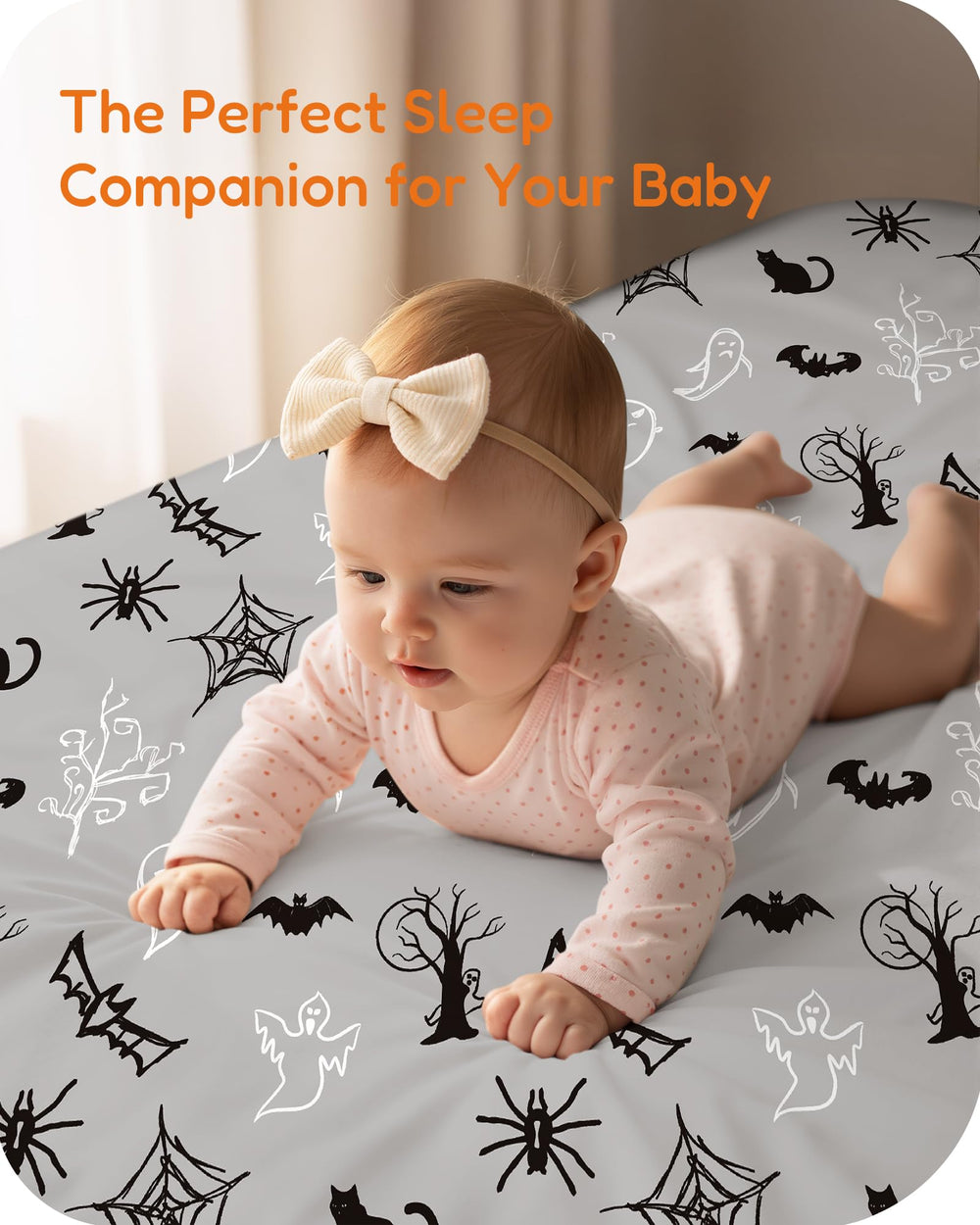 TotChill bat-pattern crib sheets add whimsy and elastic-edge stability.