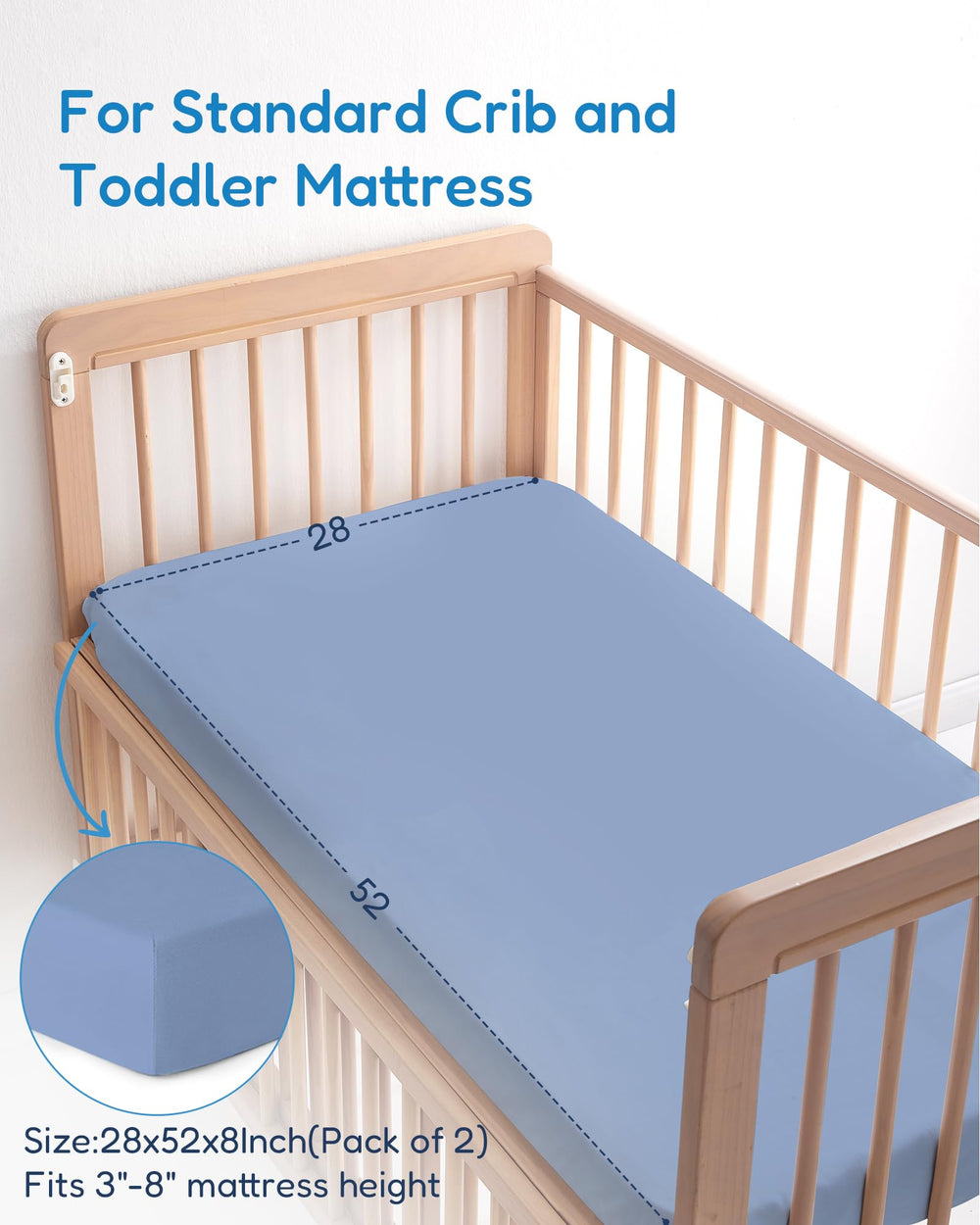 TotChill Cloud+Blue sheet on standard crib mattress demonstration